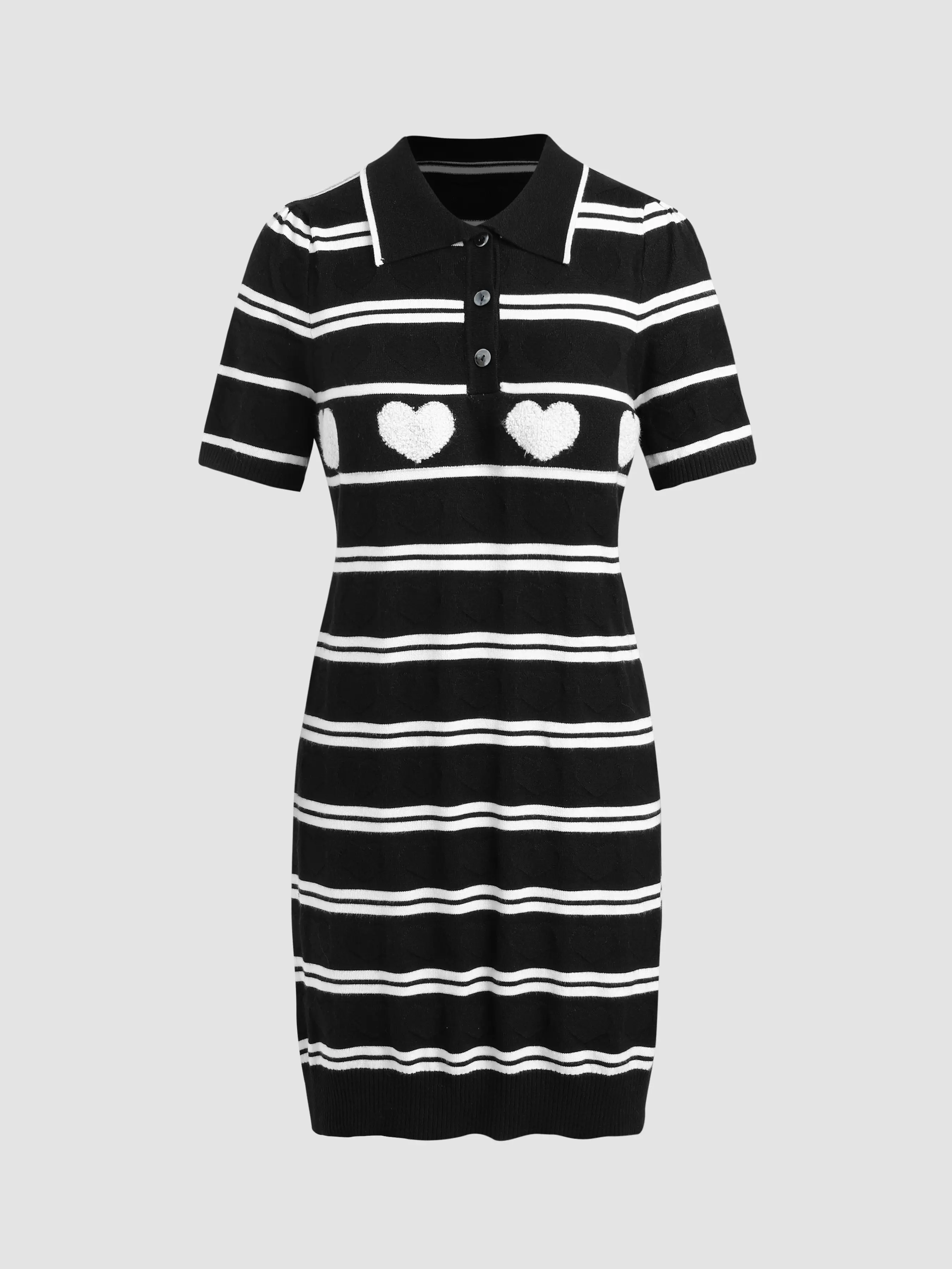 Knit Polo Striped Heart Mini Dress