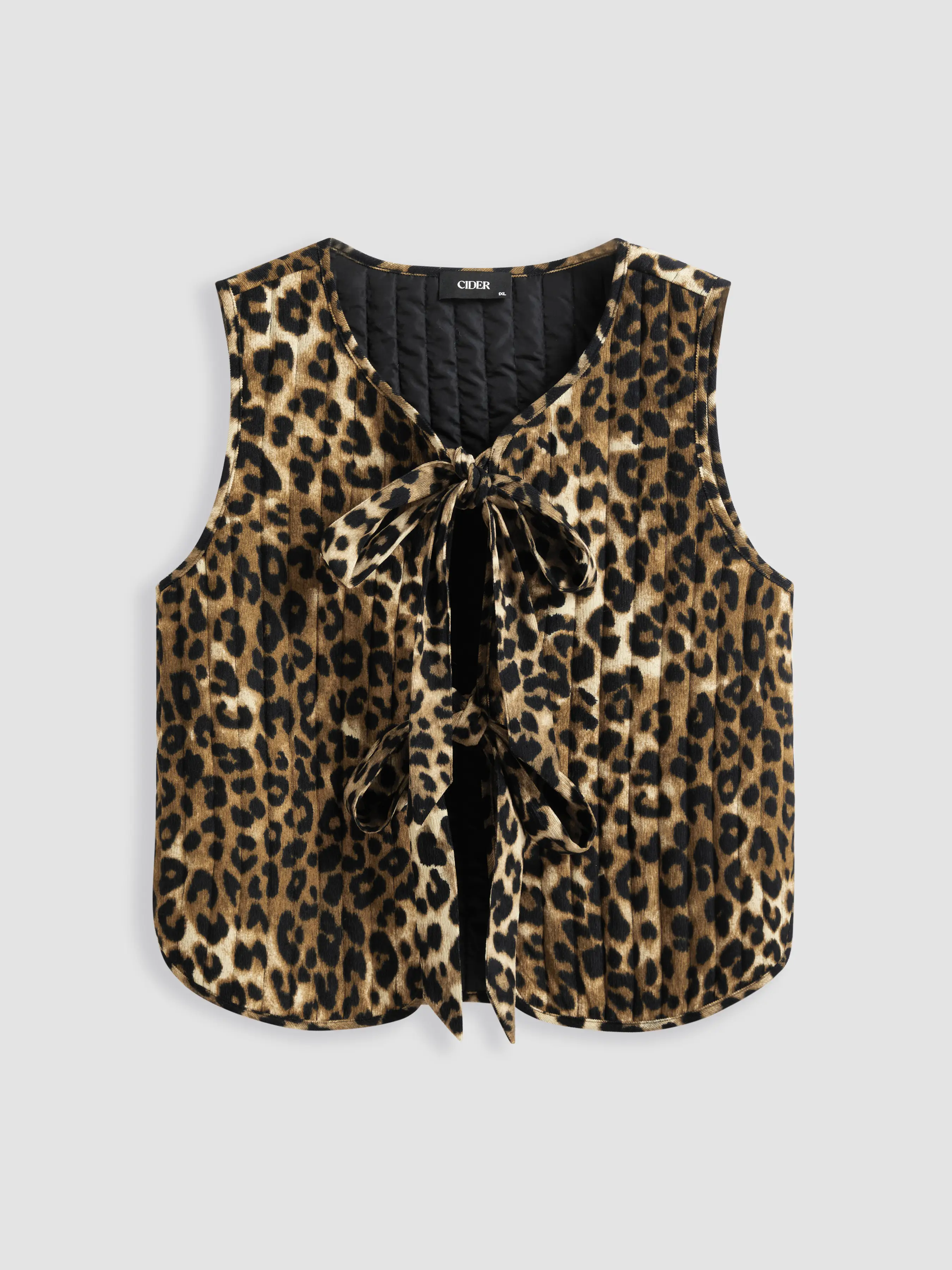 Corduroy Leopard Tie Front Vest Curve & Plus