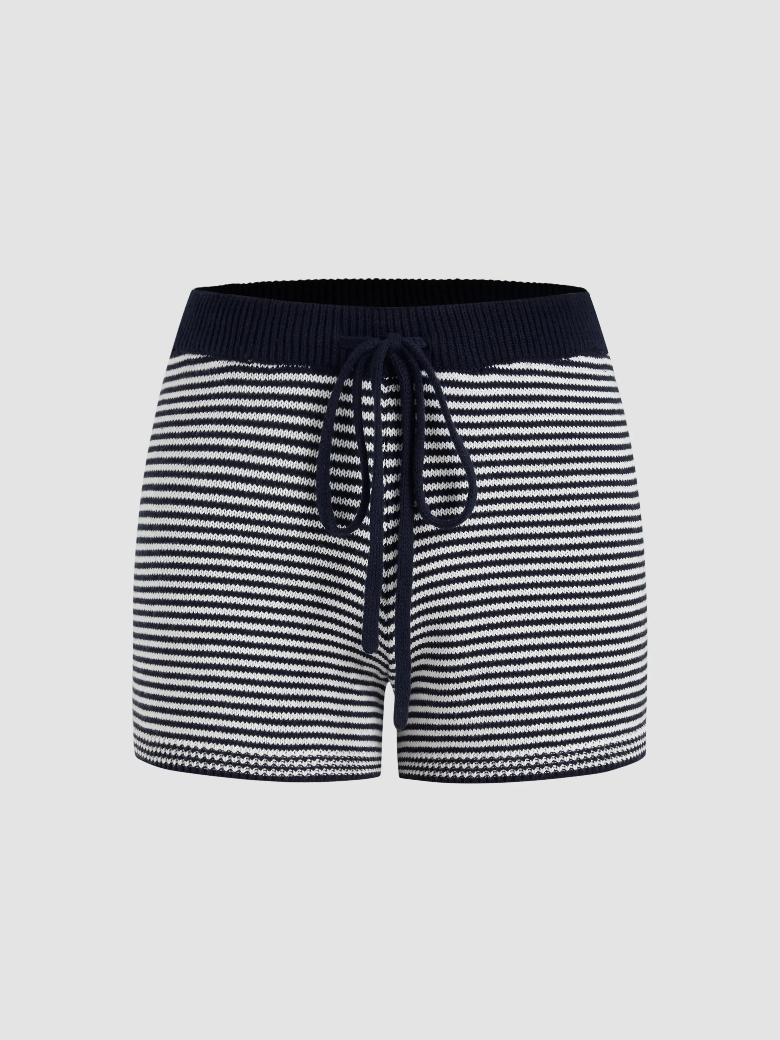 Knit Striped Knotted Mid Rise Shorts