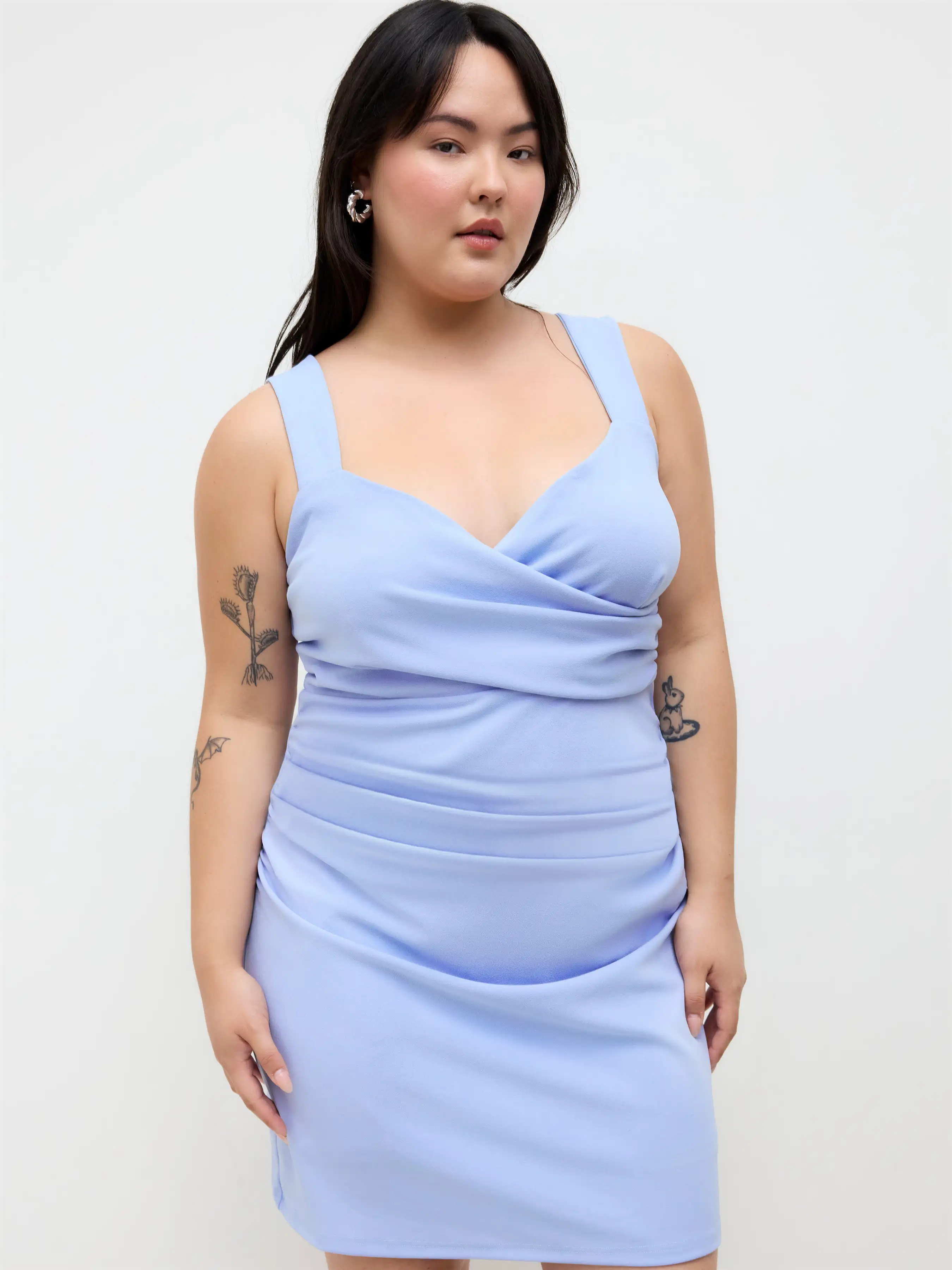 V Neck Ruched Mini Dress Curve & Plus