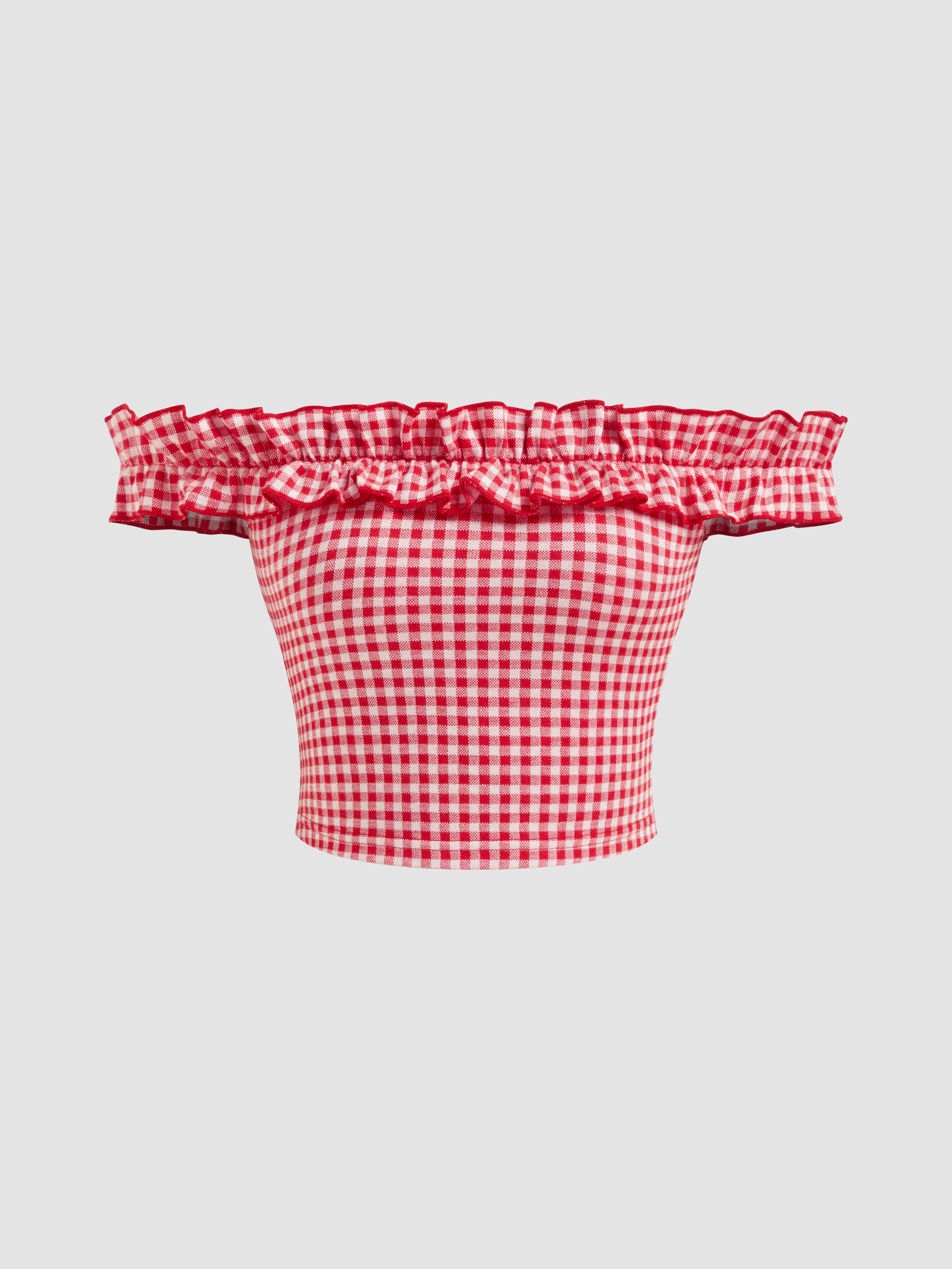 Off-shoulder Gingham Lettuce Trim Bandeau Crop Top 1 13734-off-shoulder-gingham-lettuce-trim-bandeau-crop-top-1.jpg