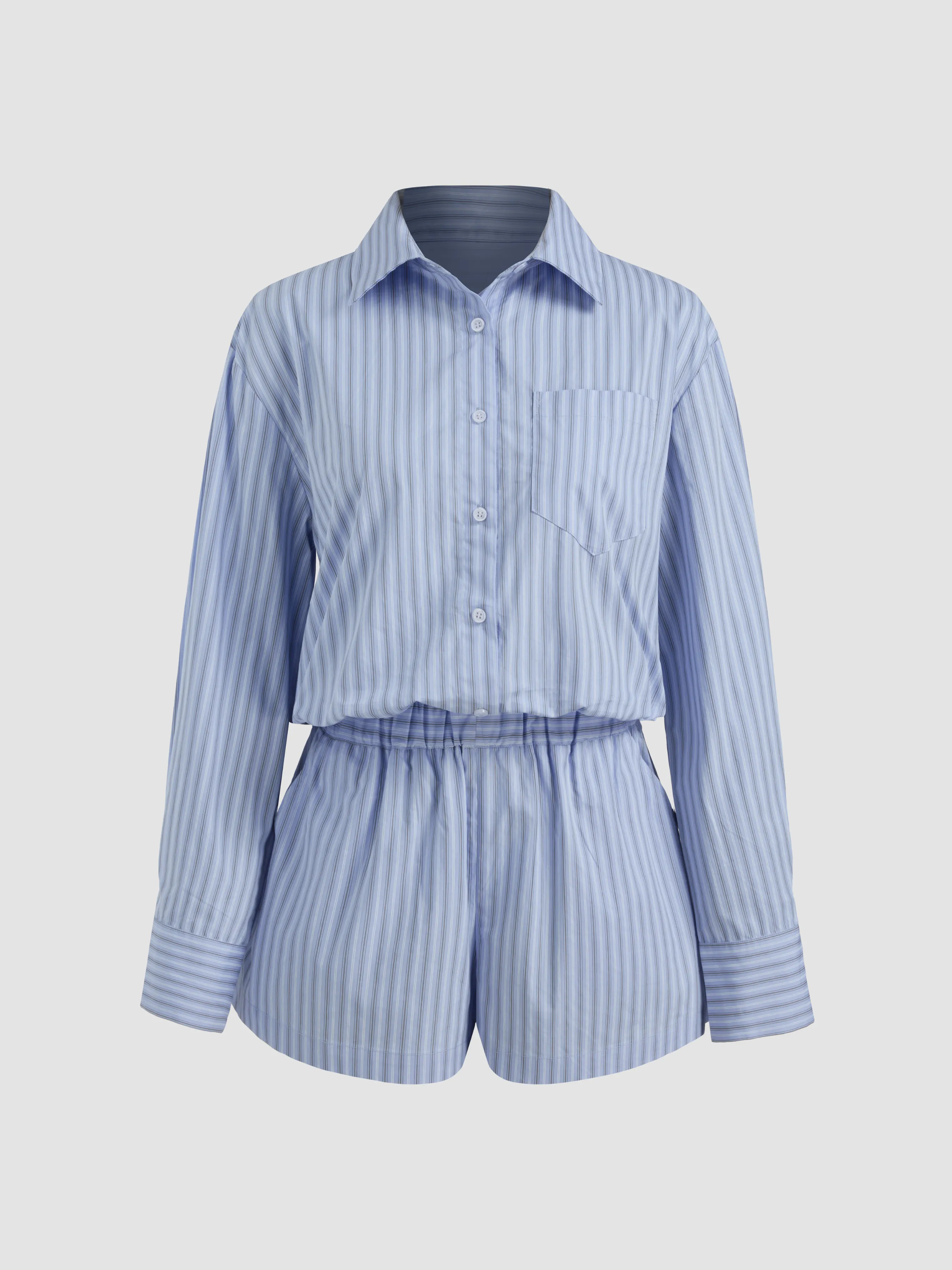 100% Cotton Collar Striped Micro Romper