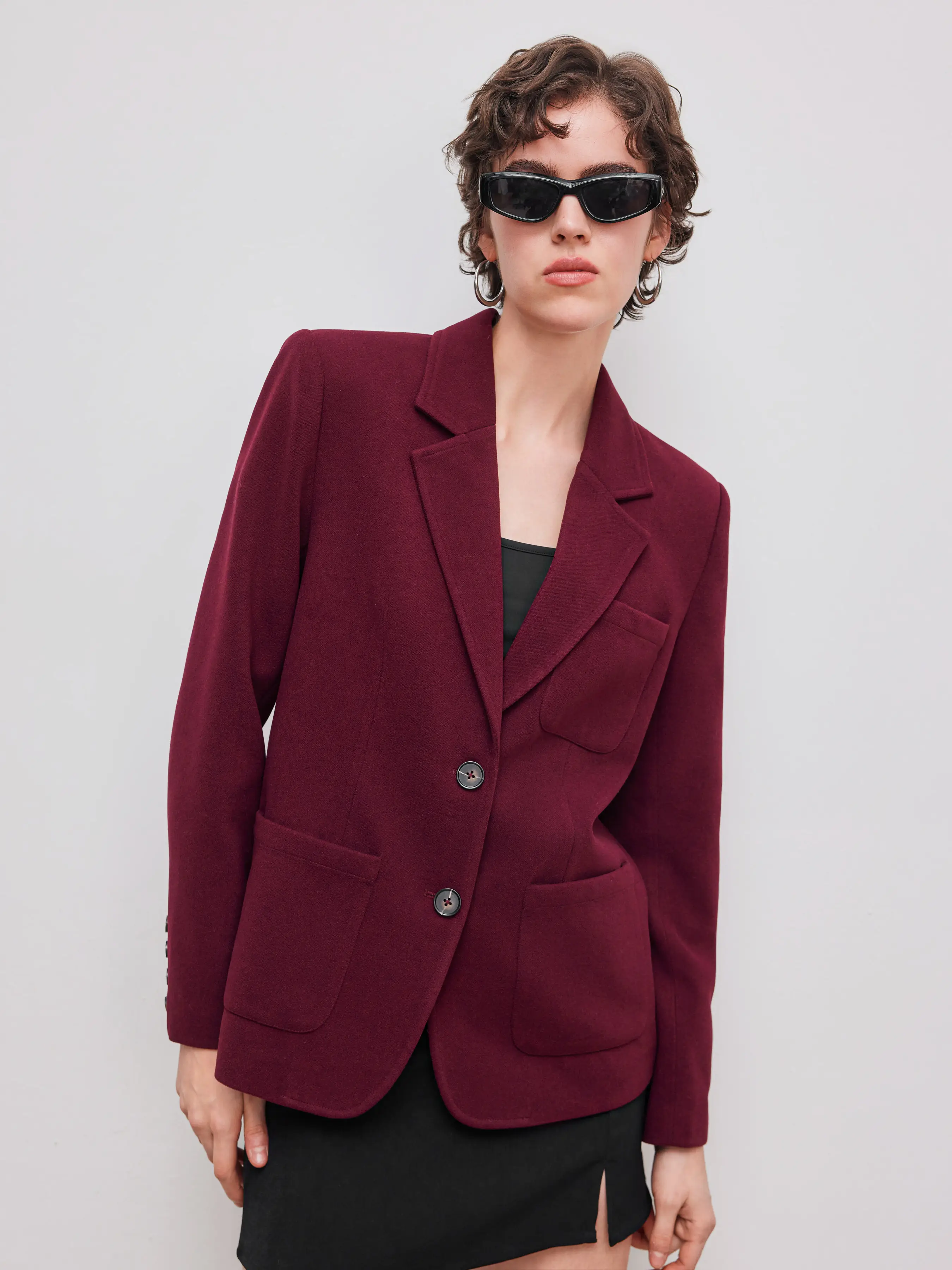 Wool-look Notched Collar Blazer