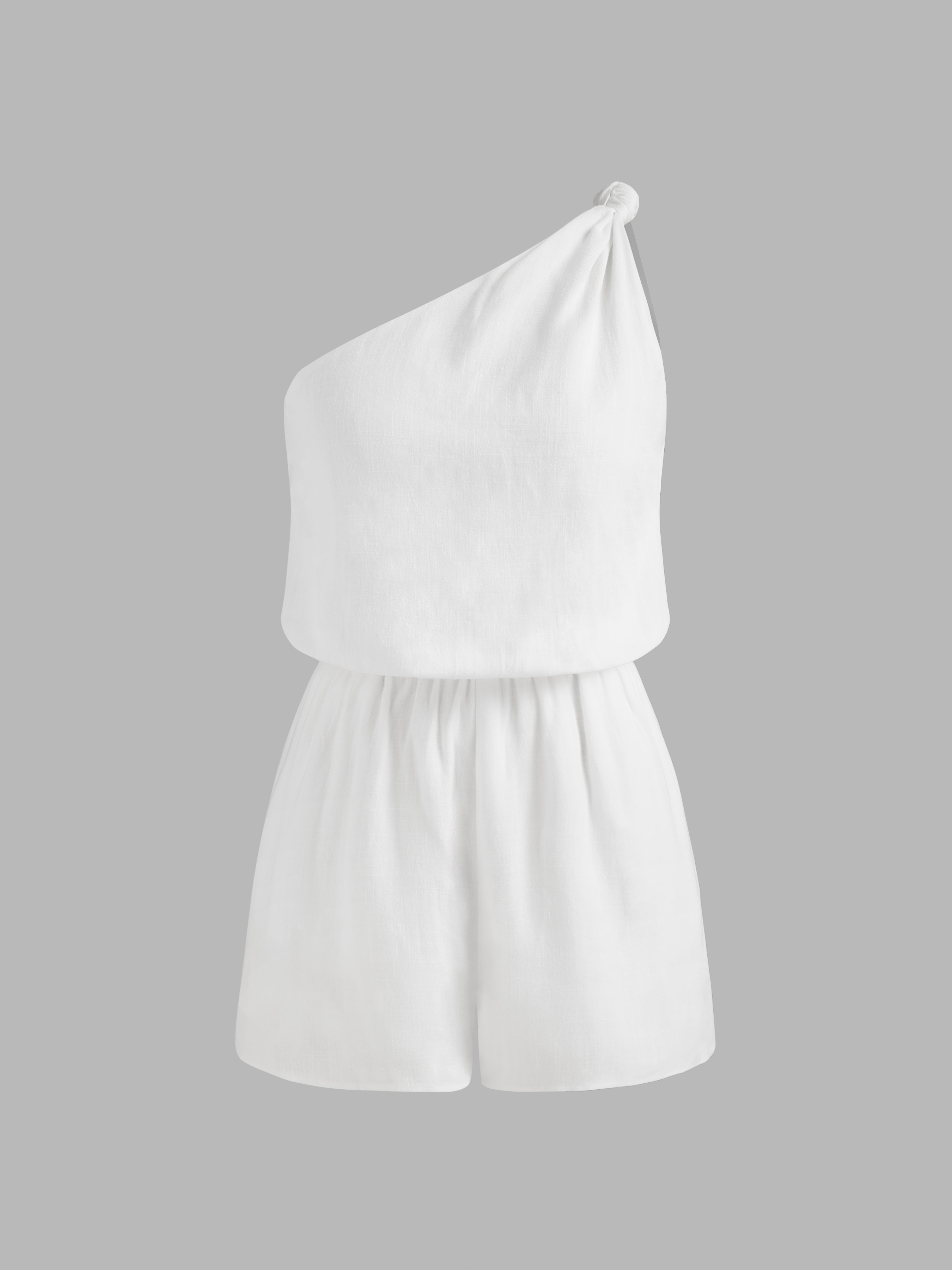 Linen-blend Asymmetrical Neck Solid Twist Pocket Romper