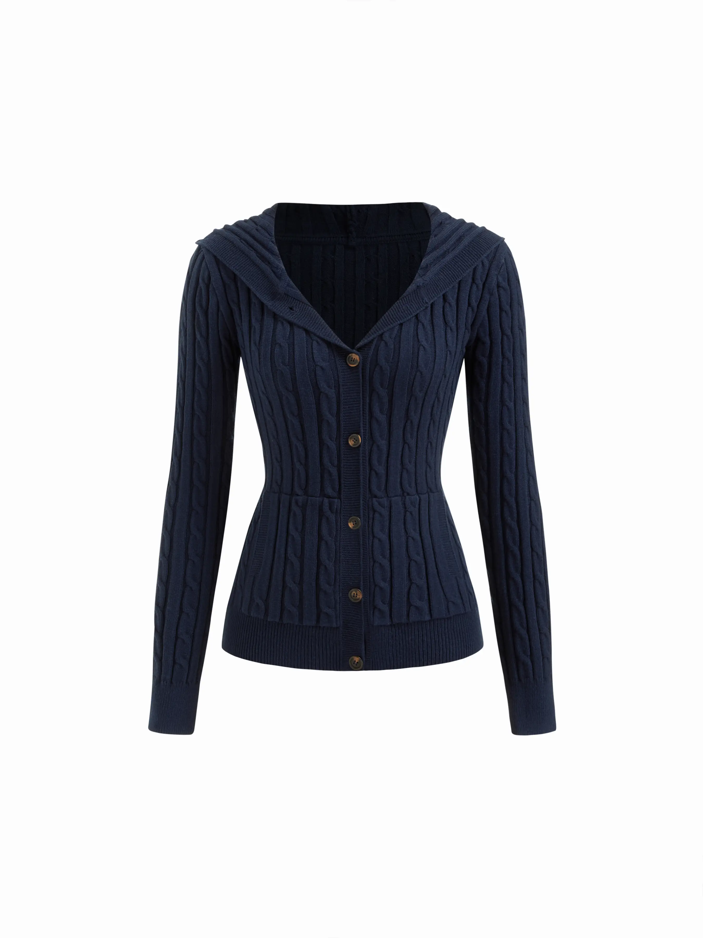 Cable Knit Hooded Long Sleeve Cardigan