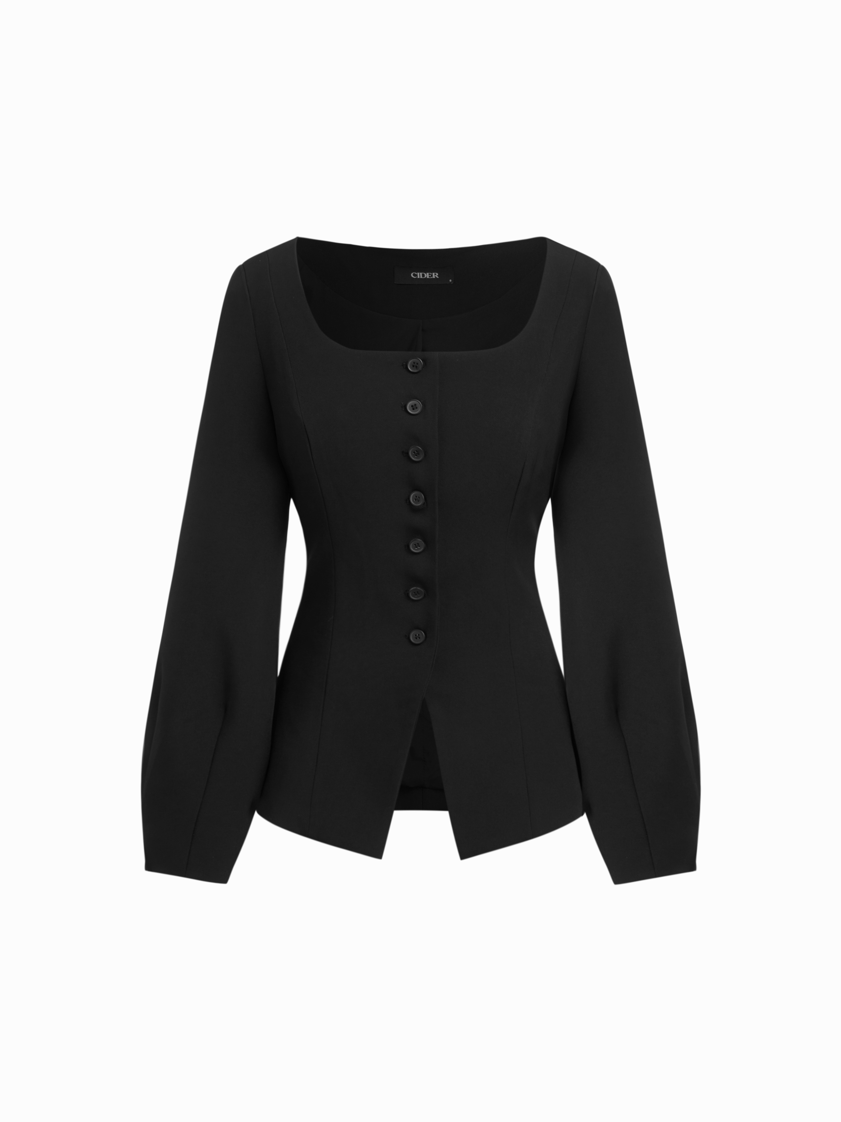 Square Neck Long Sleeve Split Front Button Blazer