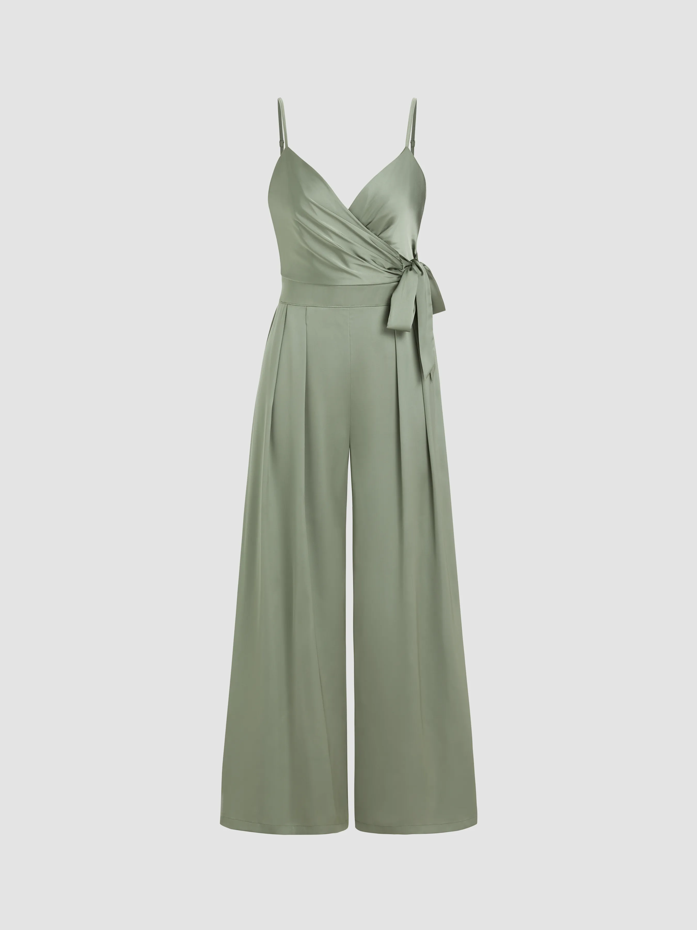 Satin Knotted Pleated Wide Leg Jumpsuit