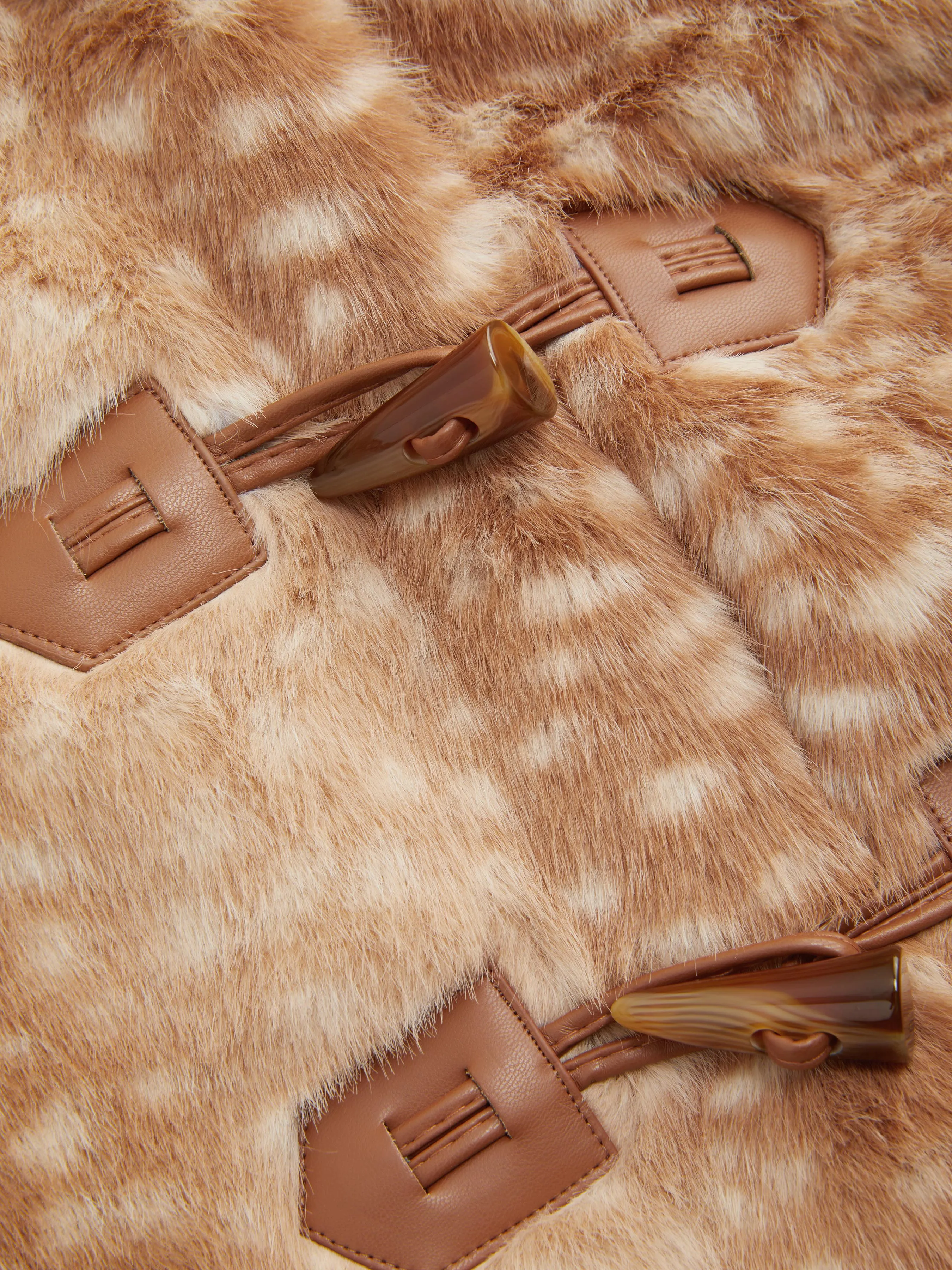 Deer Print Faux Fur Collar Toggle Button Crop Jacket