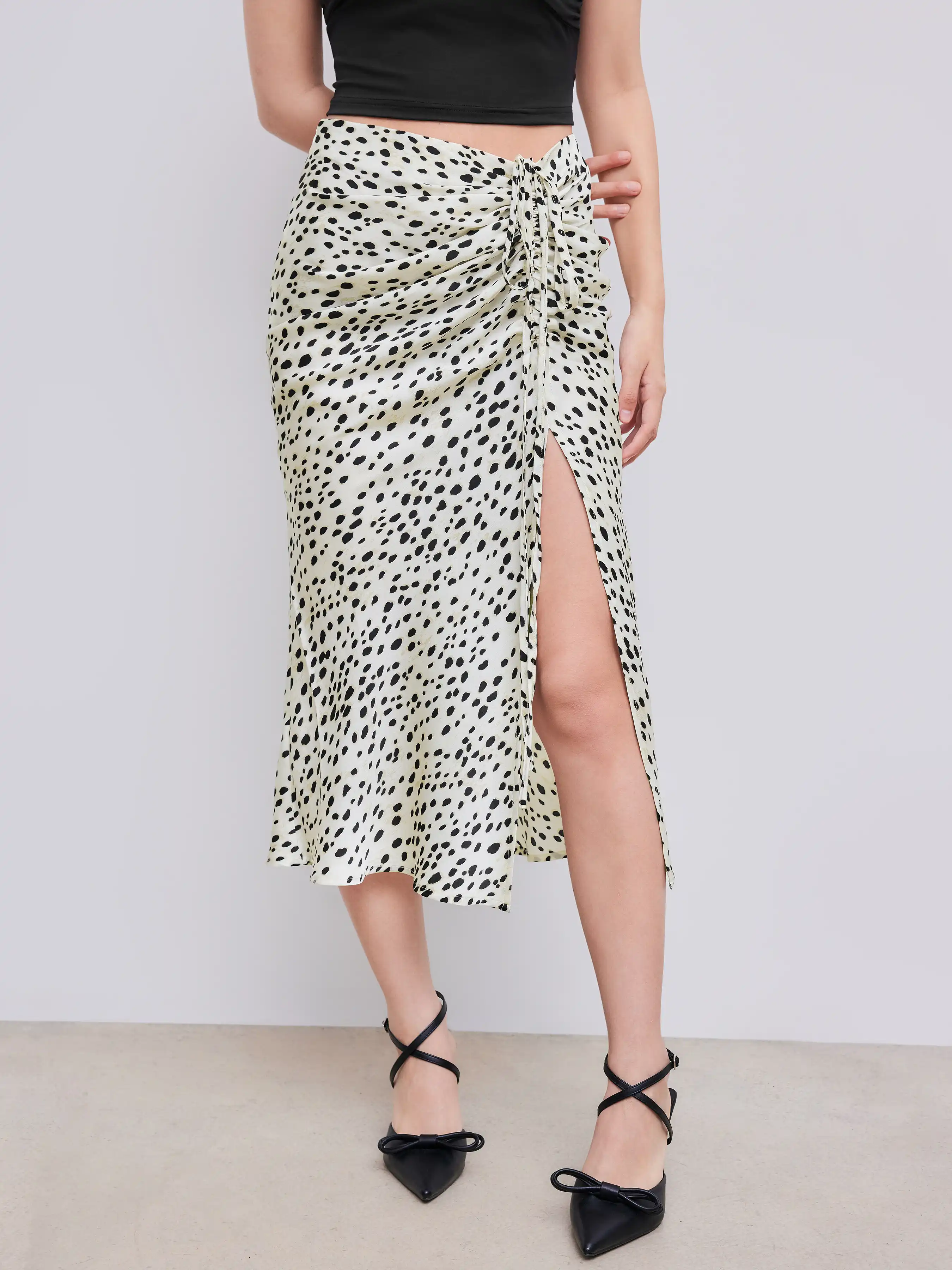 Spot Leopard Print Drawstring Split Maxi Skirt