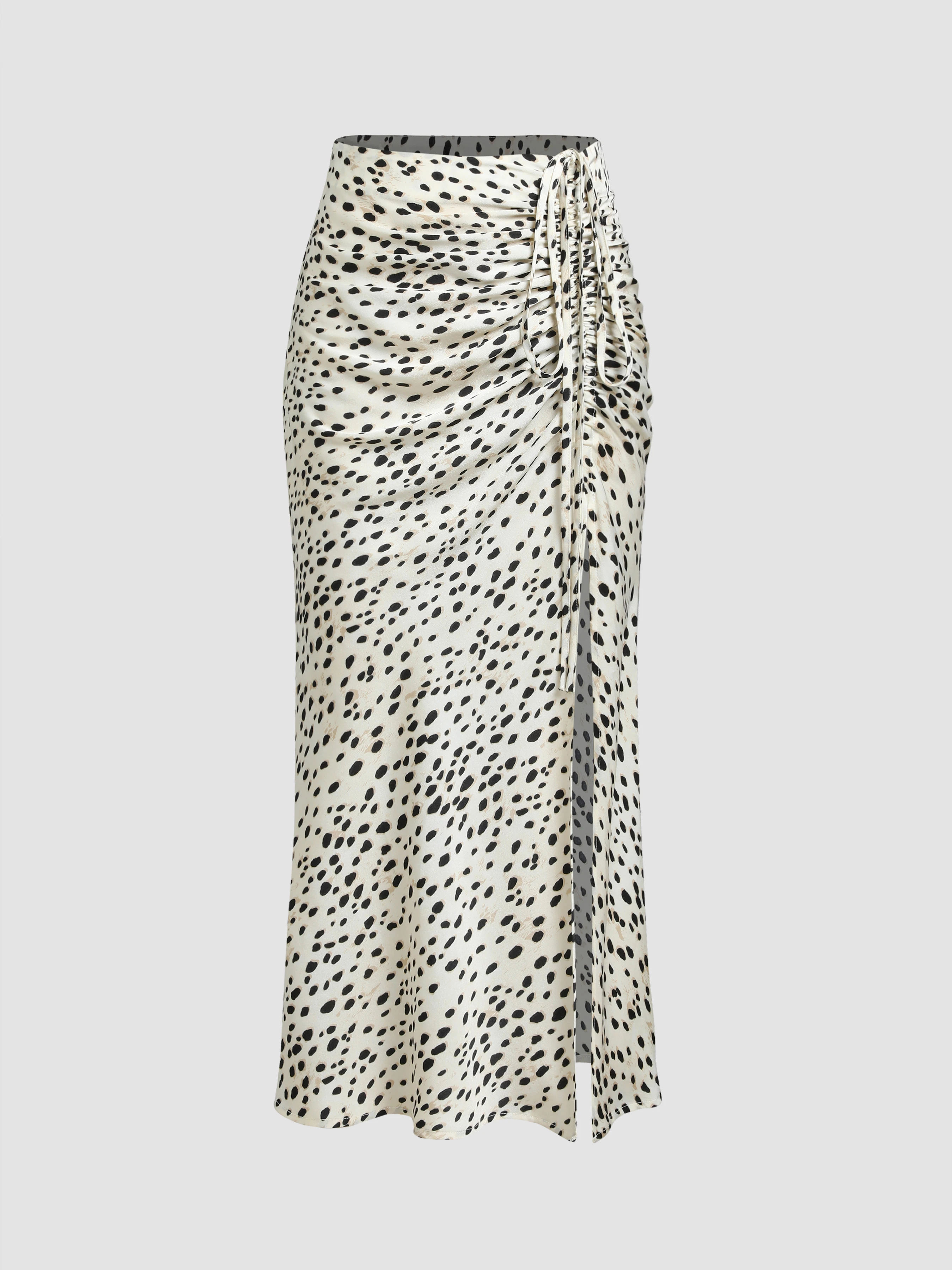 Spot Leopard Print Drawstring Split Maxi Skirt