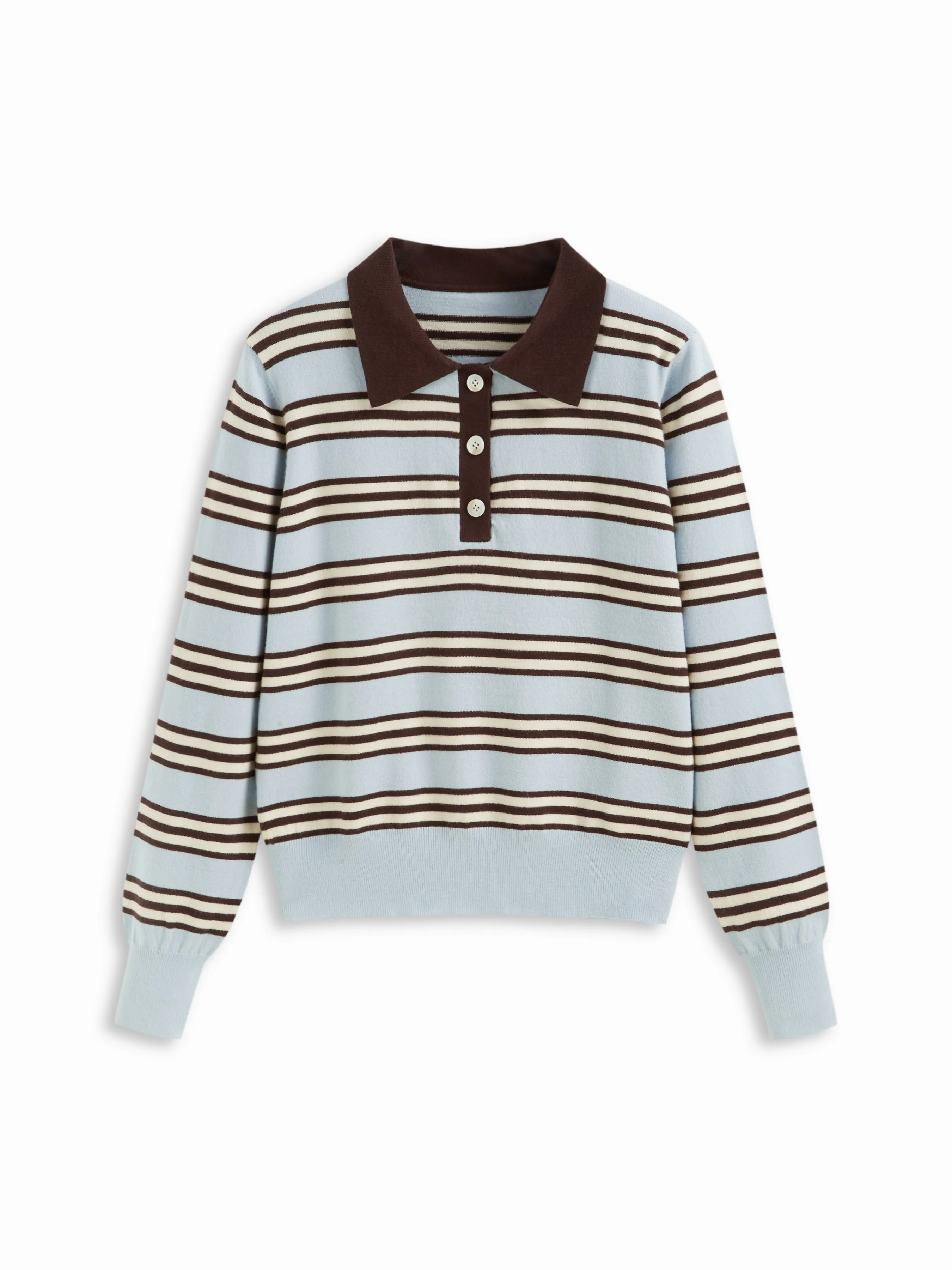 Knit Striped Polo Neck Long Sleeve Oversized Top