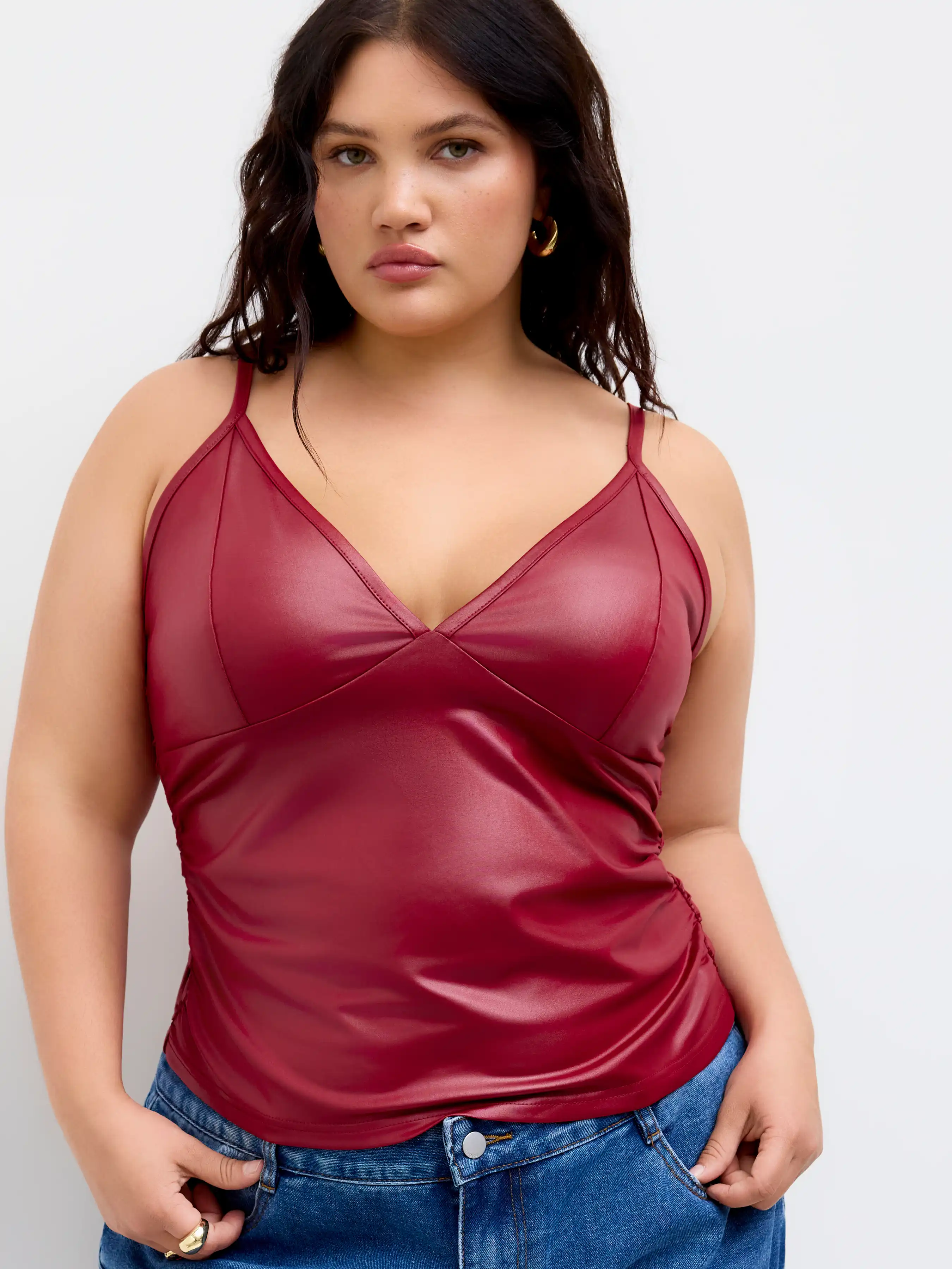 V-Neck Ruched Cami Top Curve & Plus