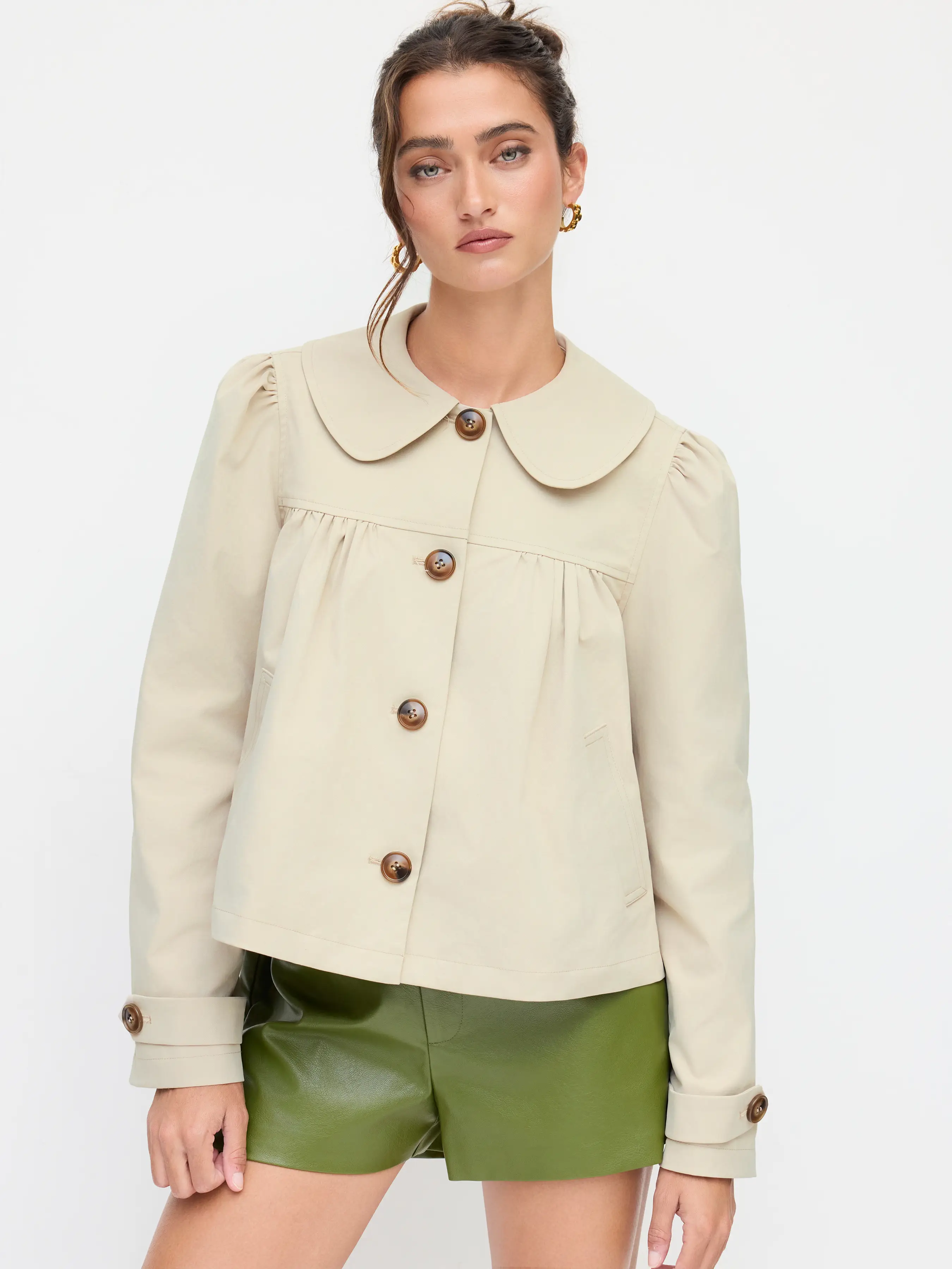 Peter Pan Collar Ruched Oversized Jacket