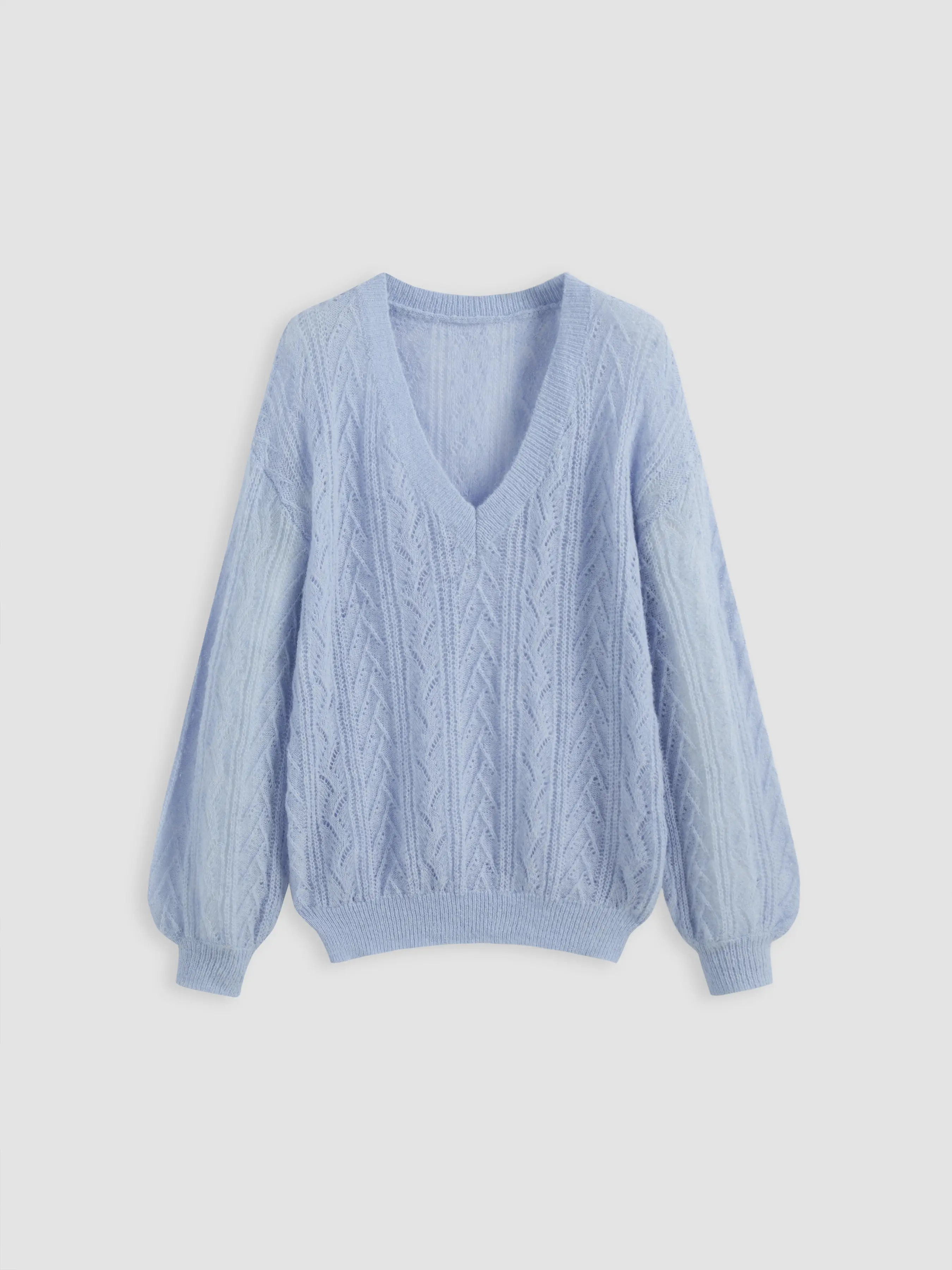 Mohair V-neck Solid See-through Sweater
