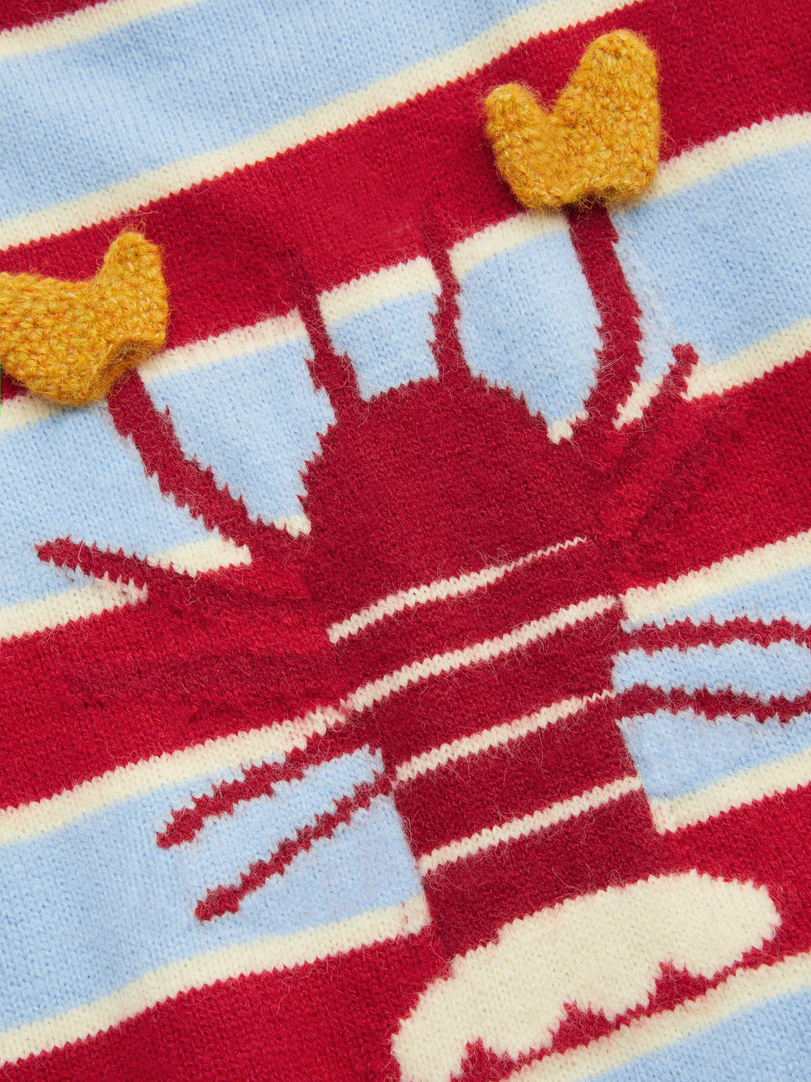 Knit Lobster Pattern Striped Round Neckline Oversized Sweater