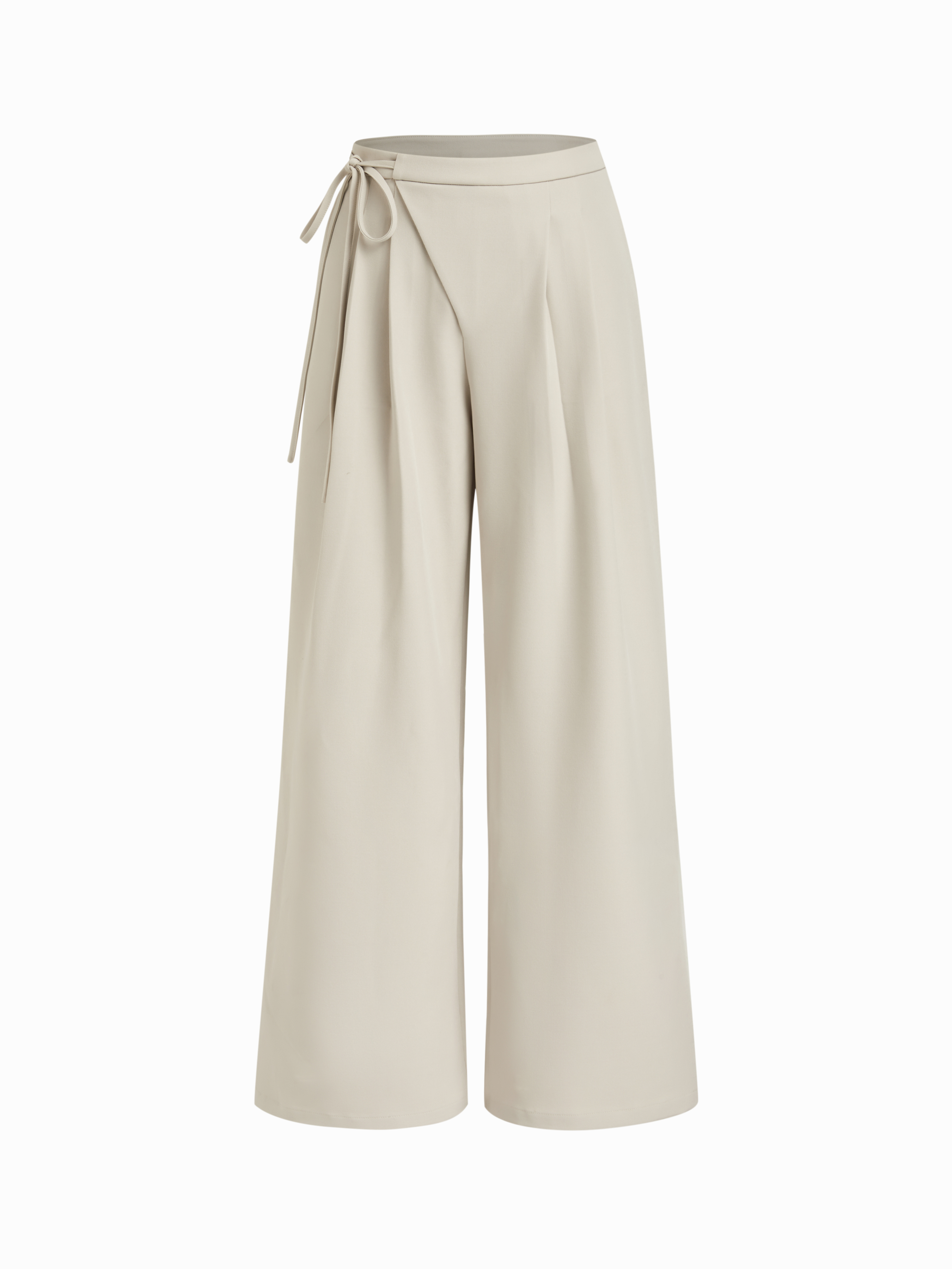 Mid Rise Tie Side Knotted Pleated Wide Leg Trousers