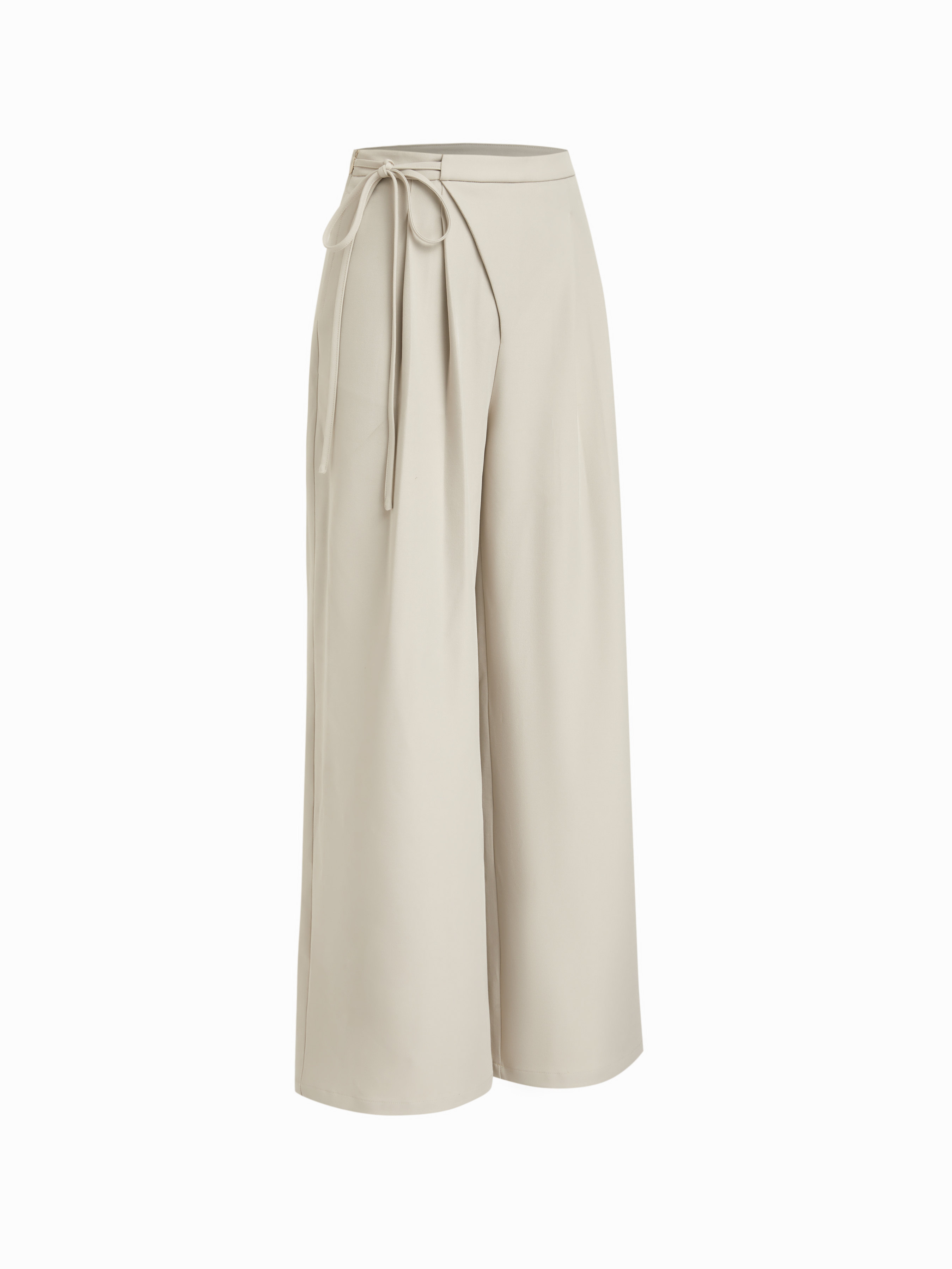 Mid Rise Tie Side Knotted Pleated Wide Leg Trousers