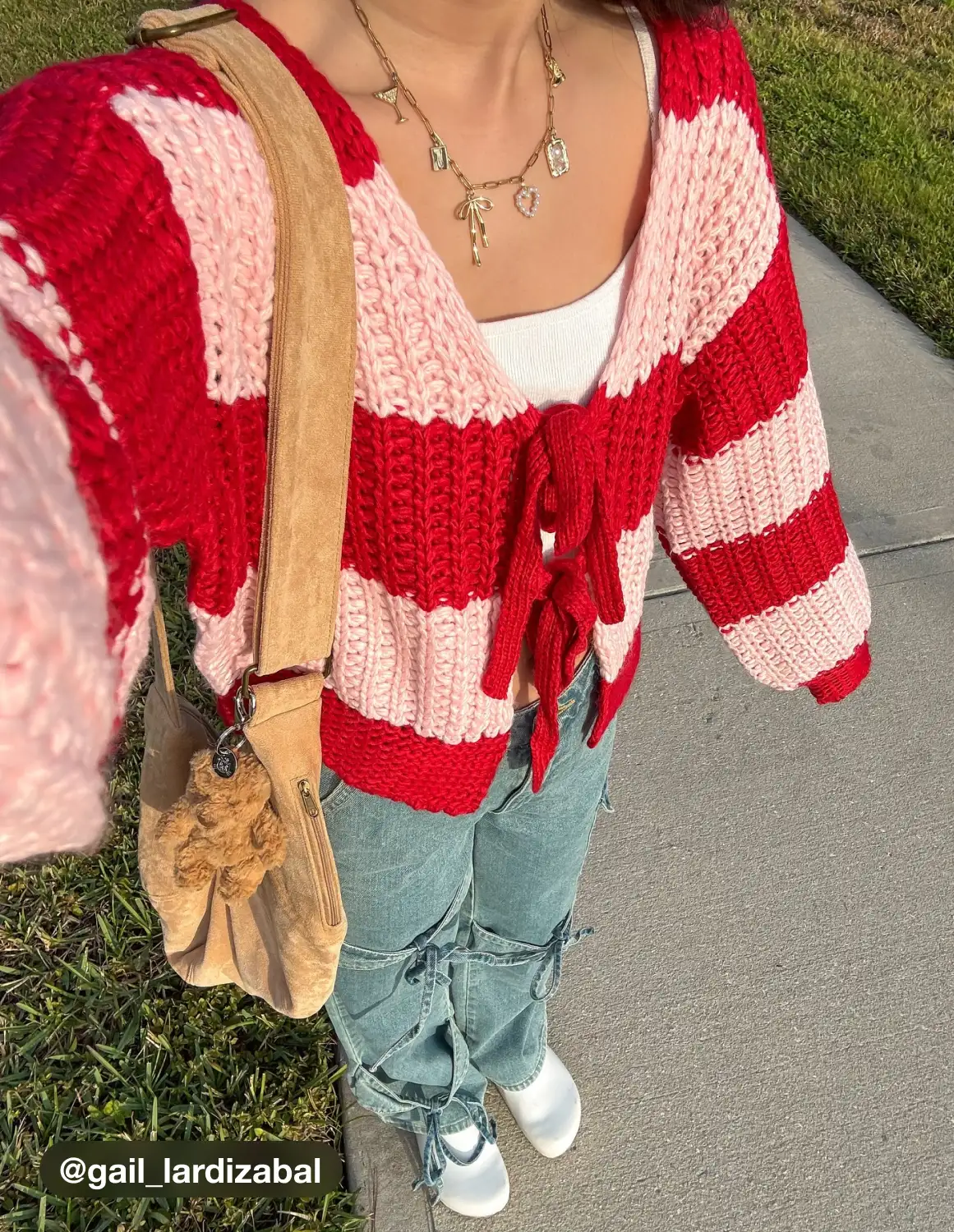 Knit V-neck Striped Tie Front Cardigan