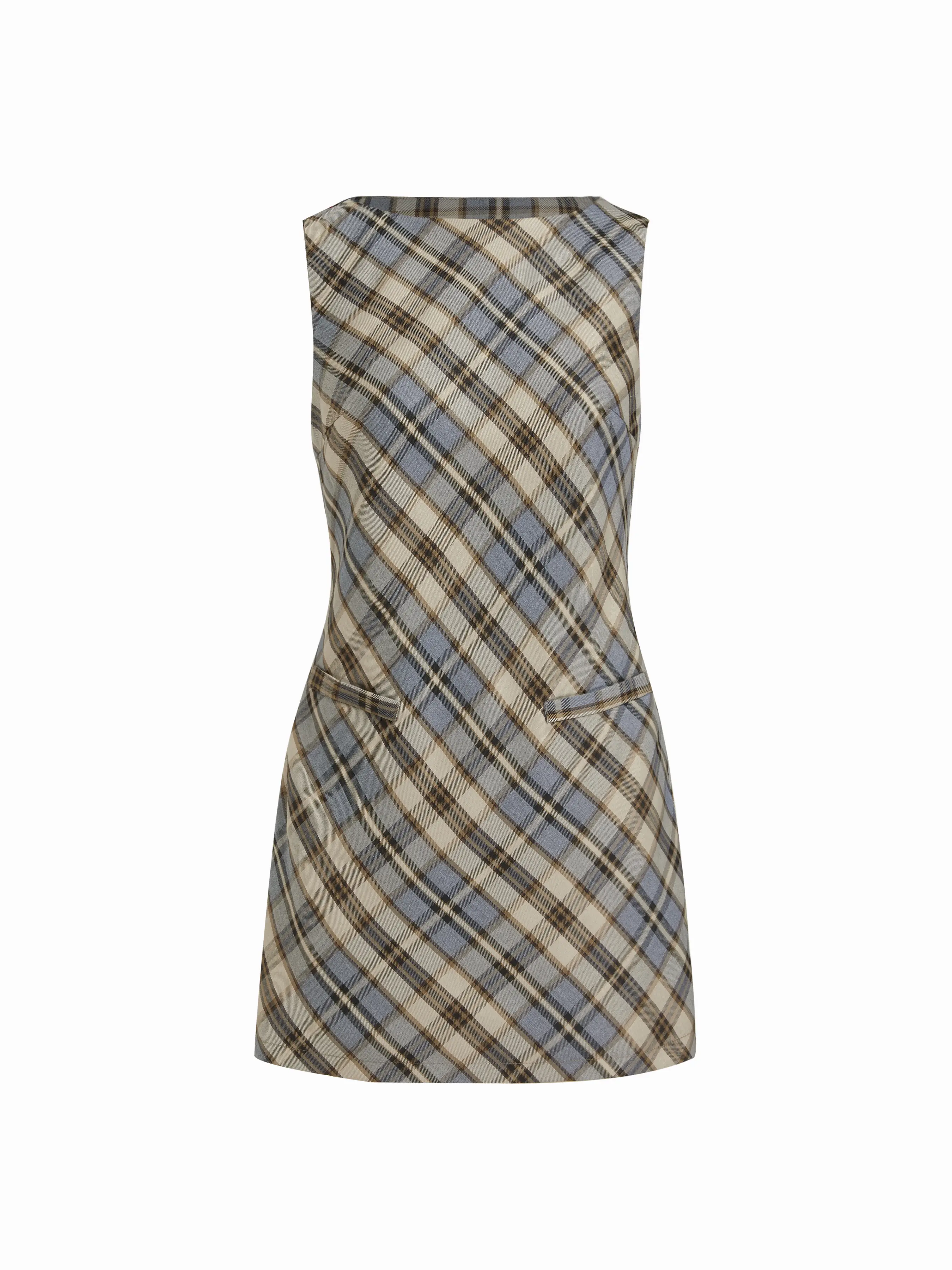 Plaid Boat Neck Mini Shift Dress