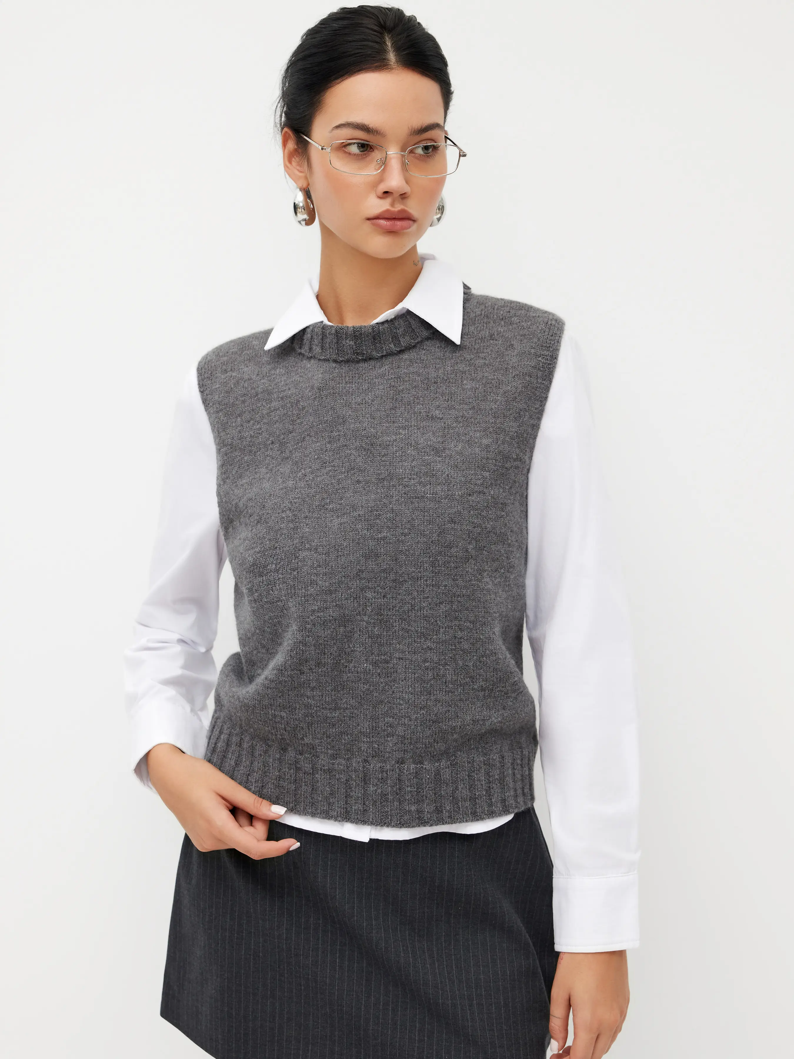 Knit Stand Collar Split Vest