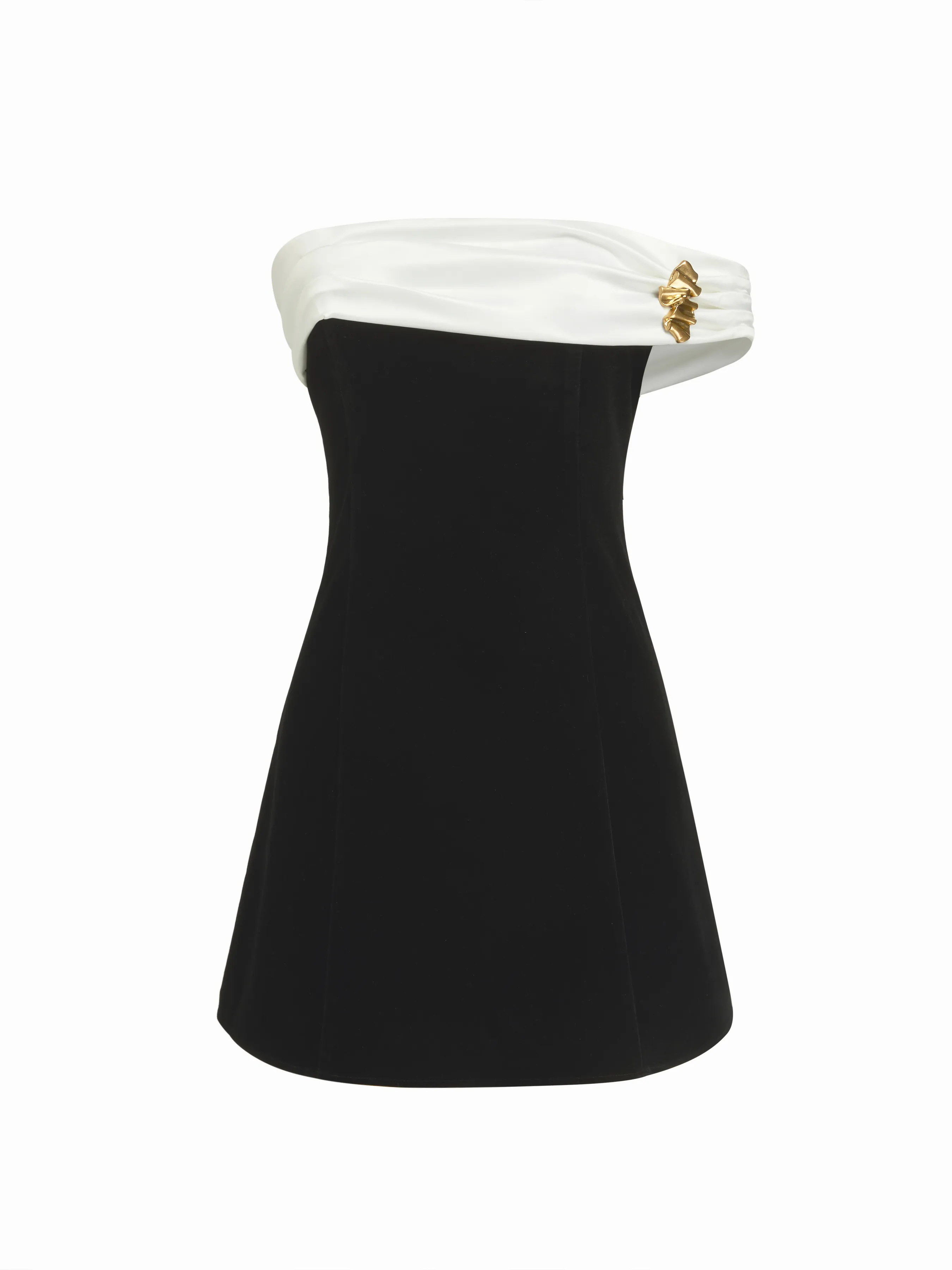 Velvet Two Tone Off-shoulder Metal Detail Mini Dress