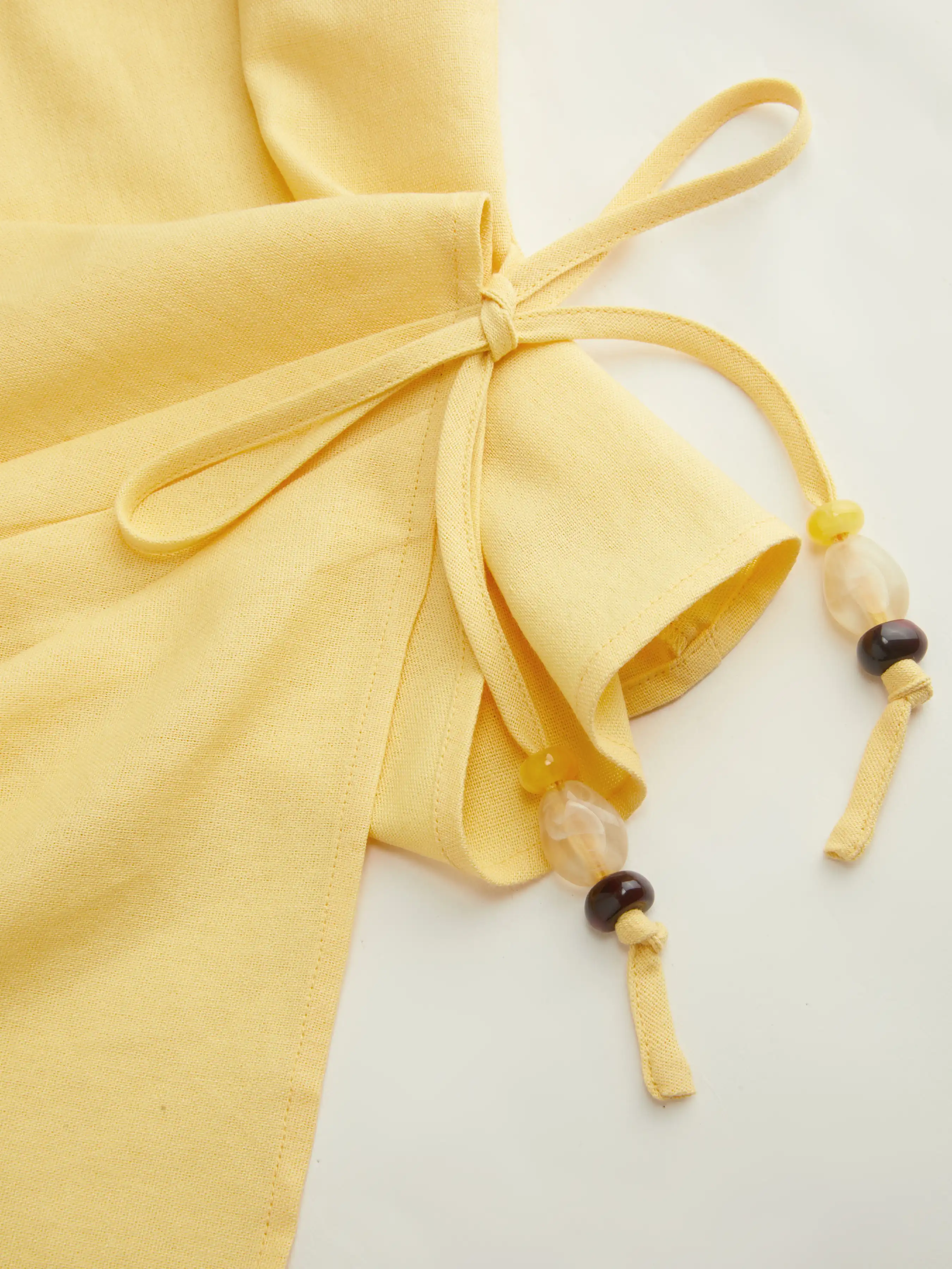 Linen-blend Beaded Knotted Ruched Tank Top Curve & Plus
