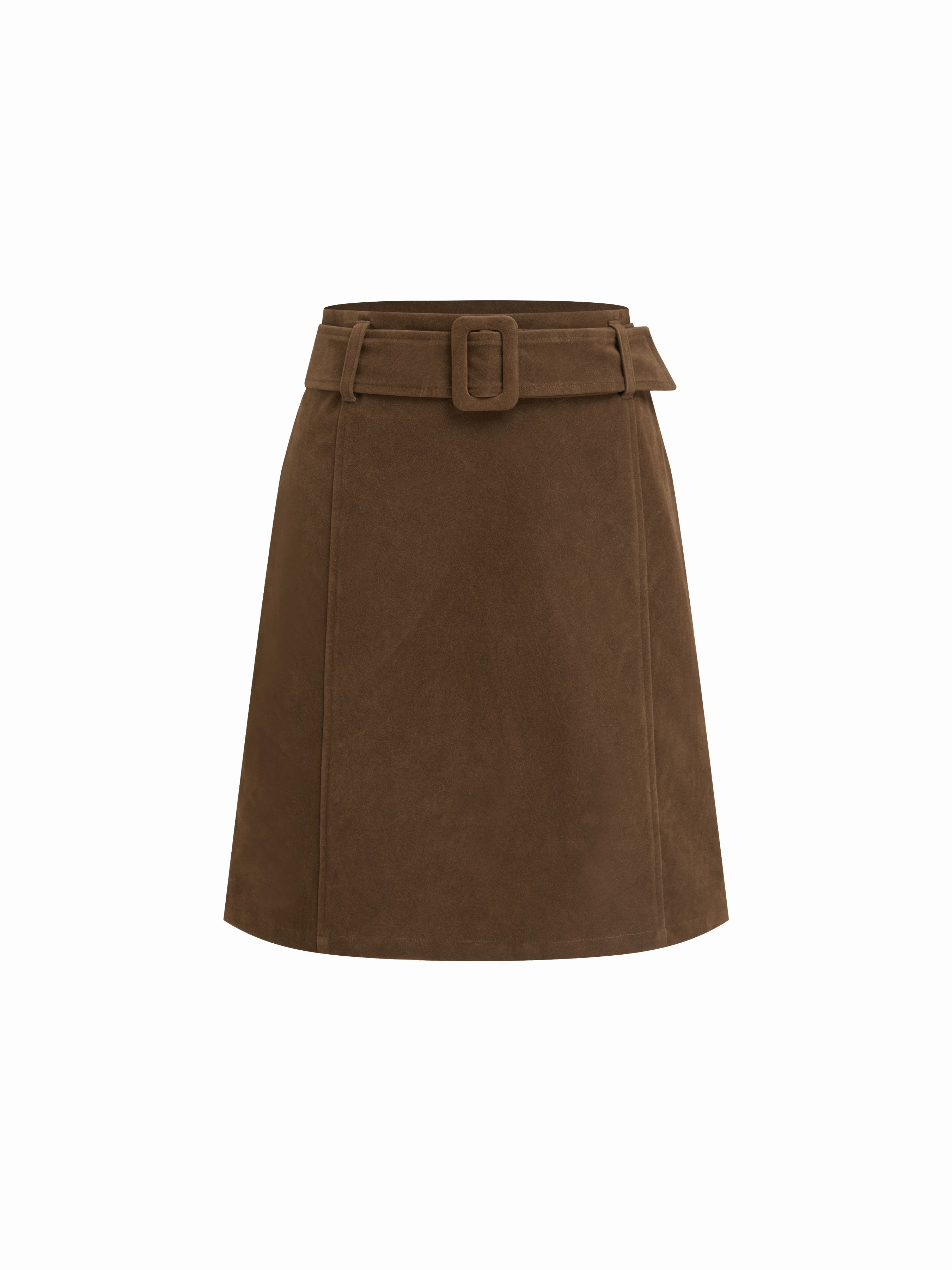 Suede Mid Rise A-line Midi Skirt With Belt