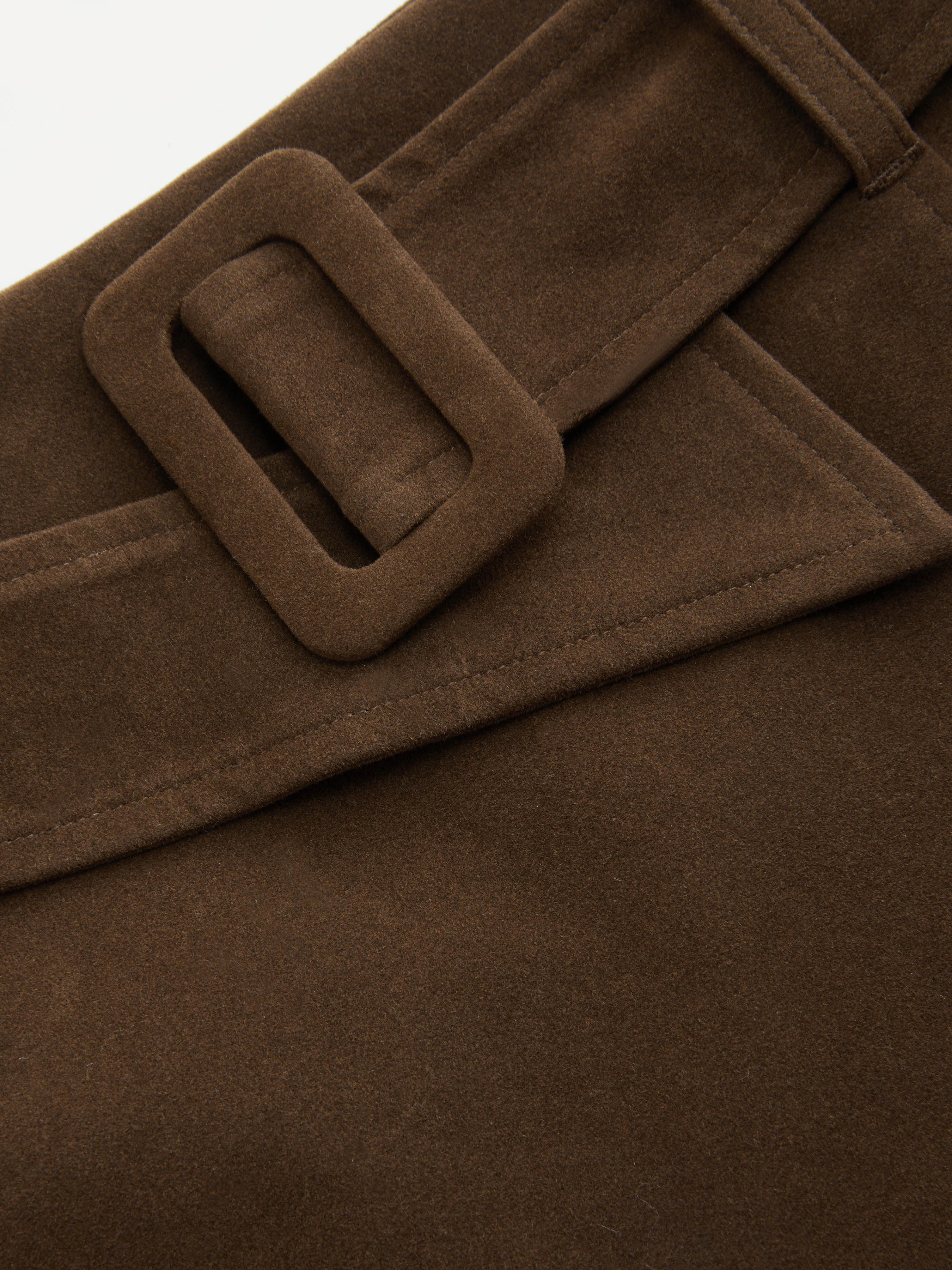 Suede Mid Rise A-line Midi Skirt With Belt