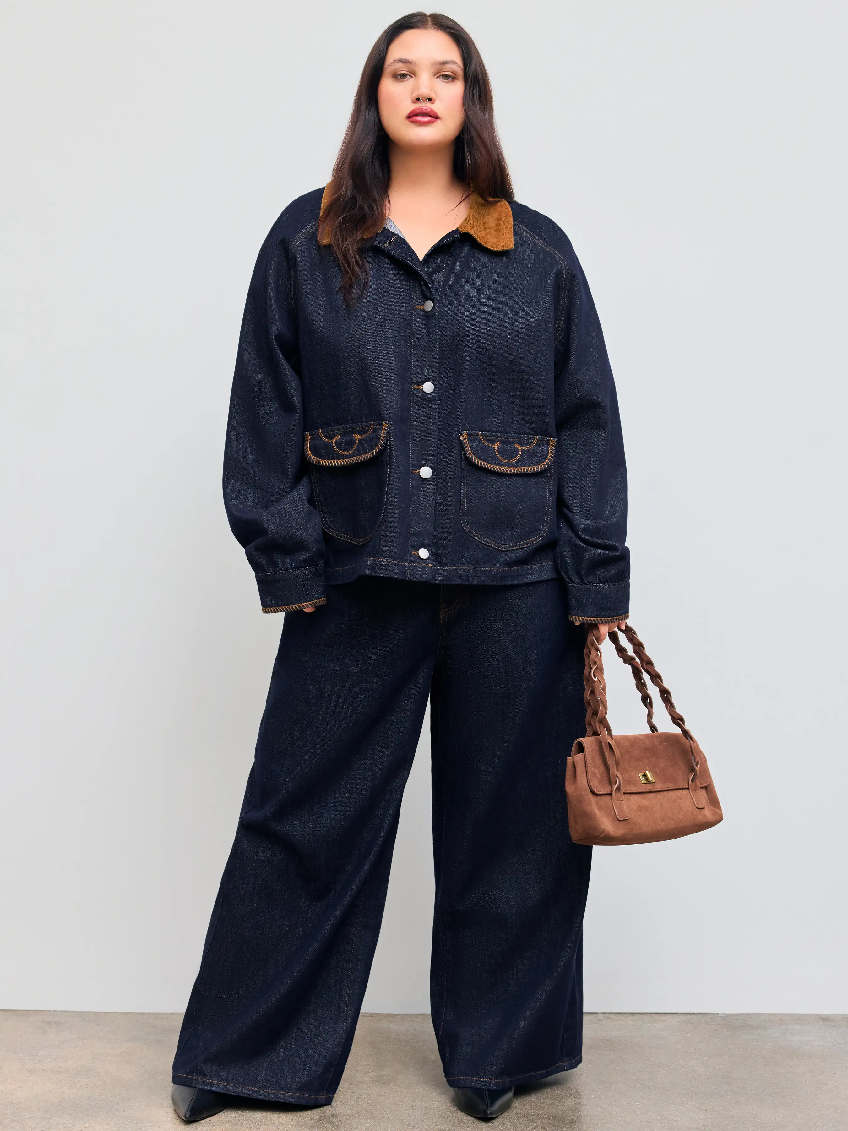 Cider Denim Mid Rise Solid Straight Leg Jeans Curve & Plus