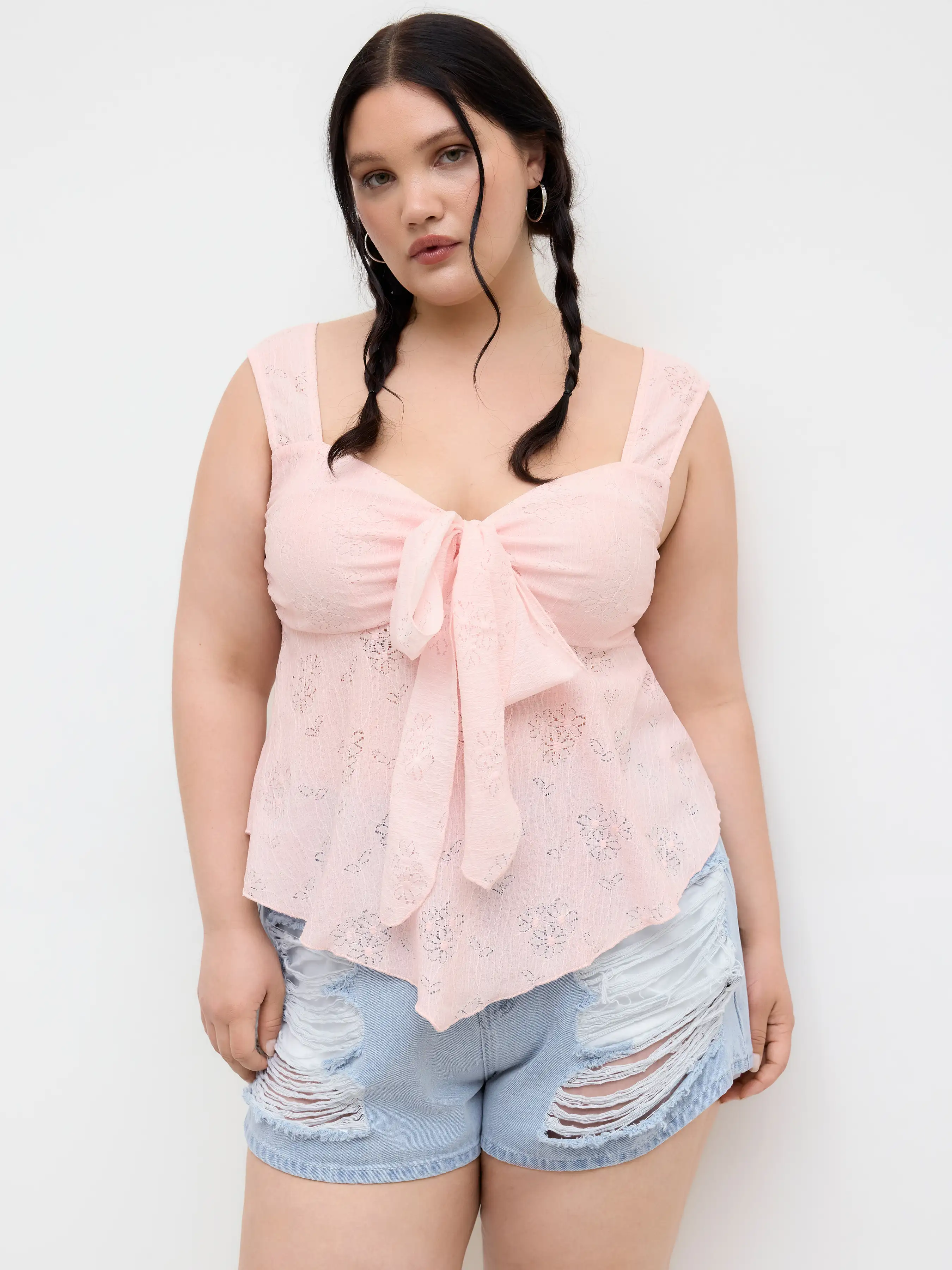 Lace Sweetheart Bowknot Tank Top Curve & Plus