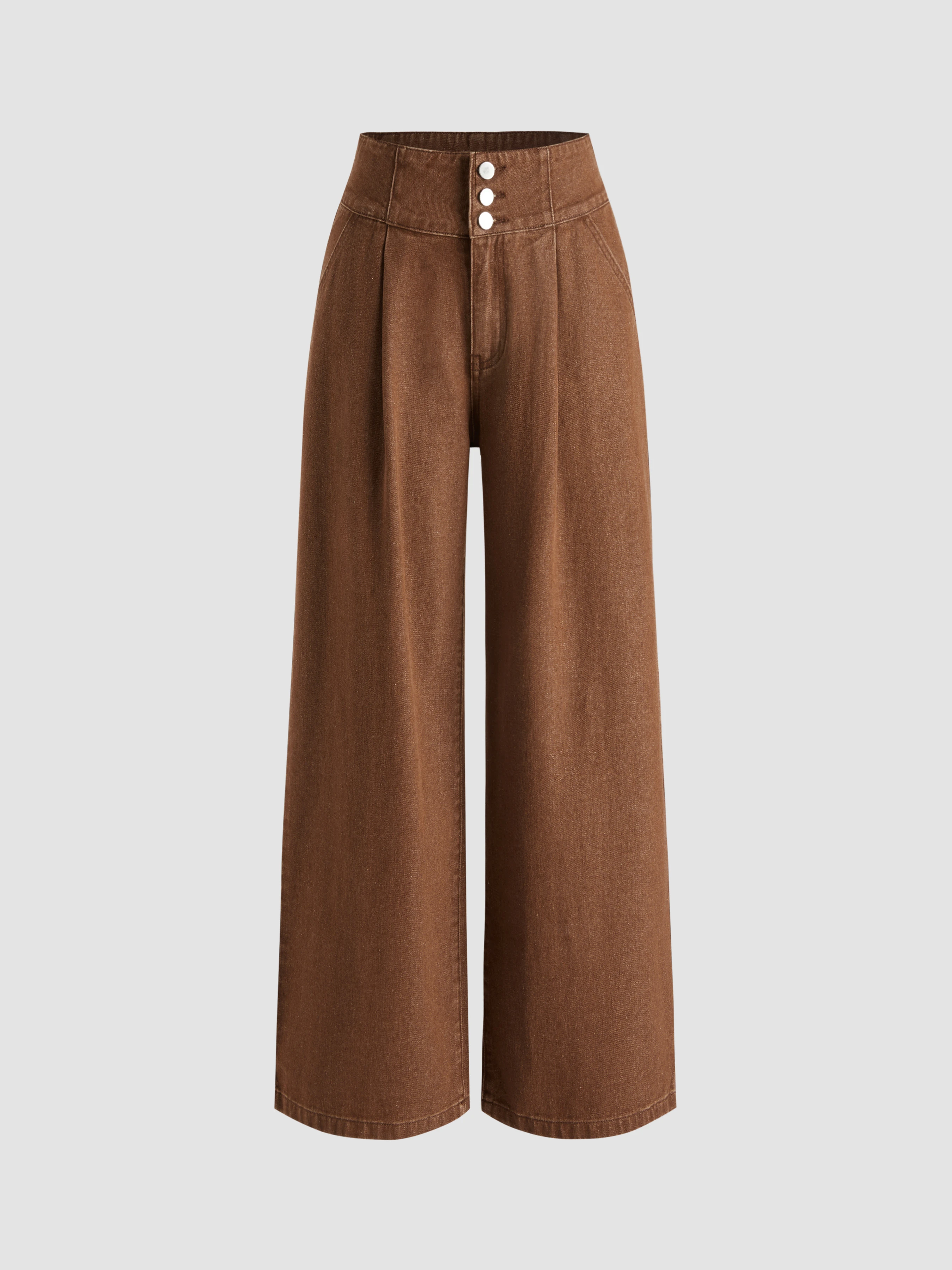 Denim Mid Waist Solid Wide Leg Jeans