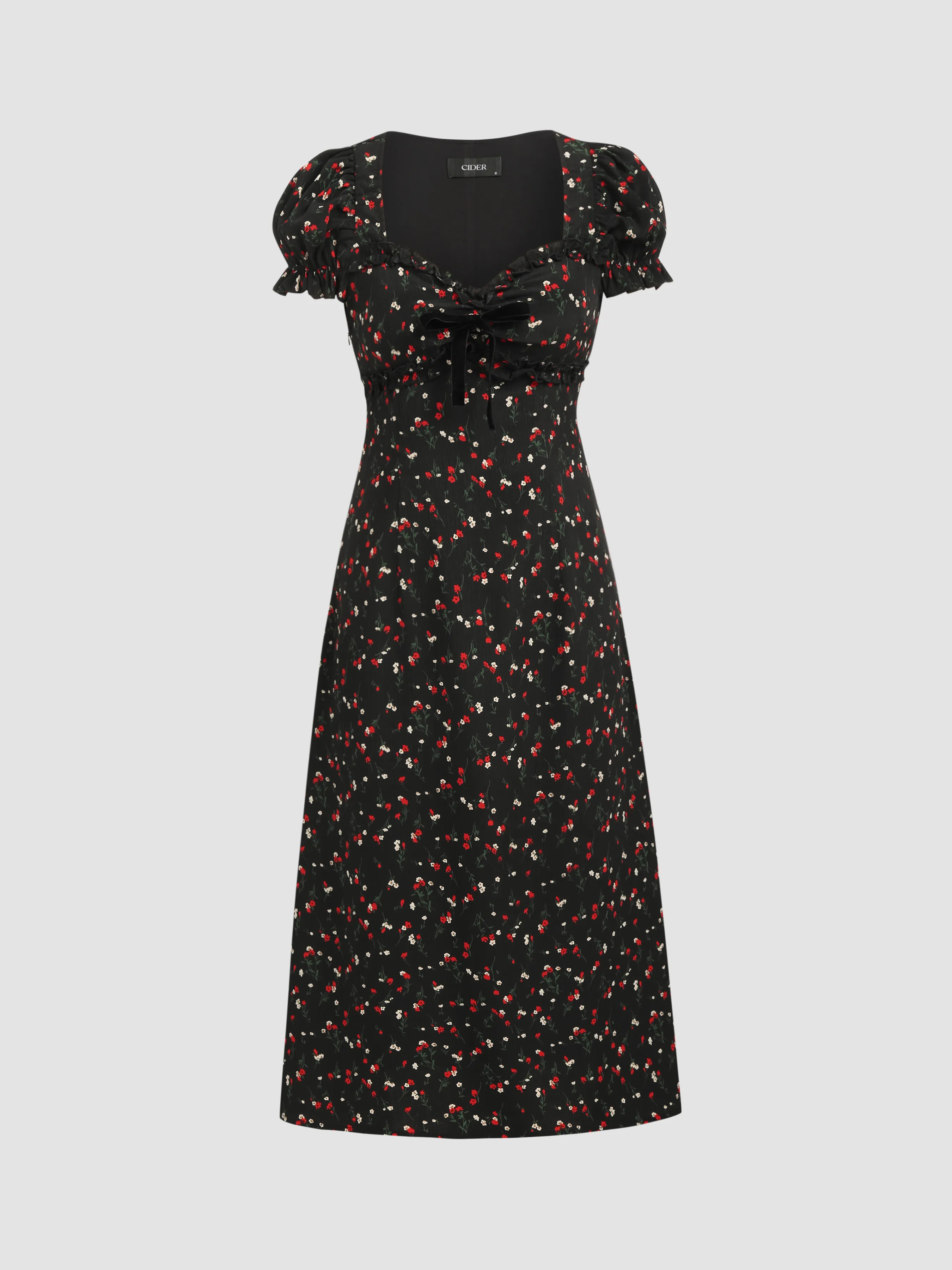 3017-square-neck-floral-bowknot-puff-sleeve-midi-dress-1.webp