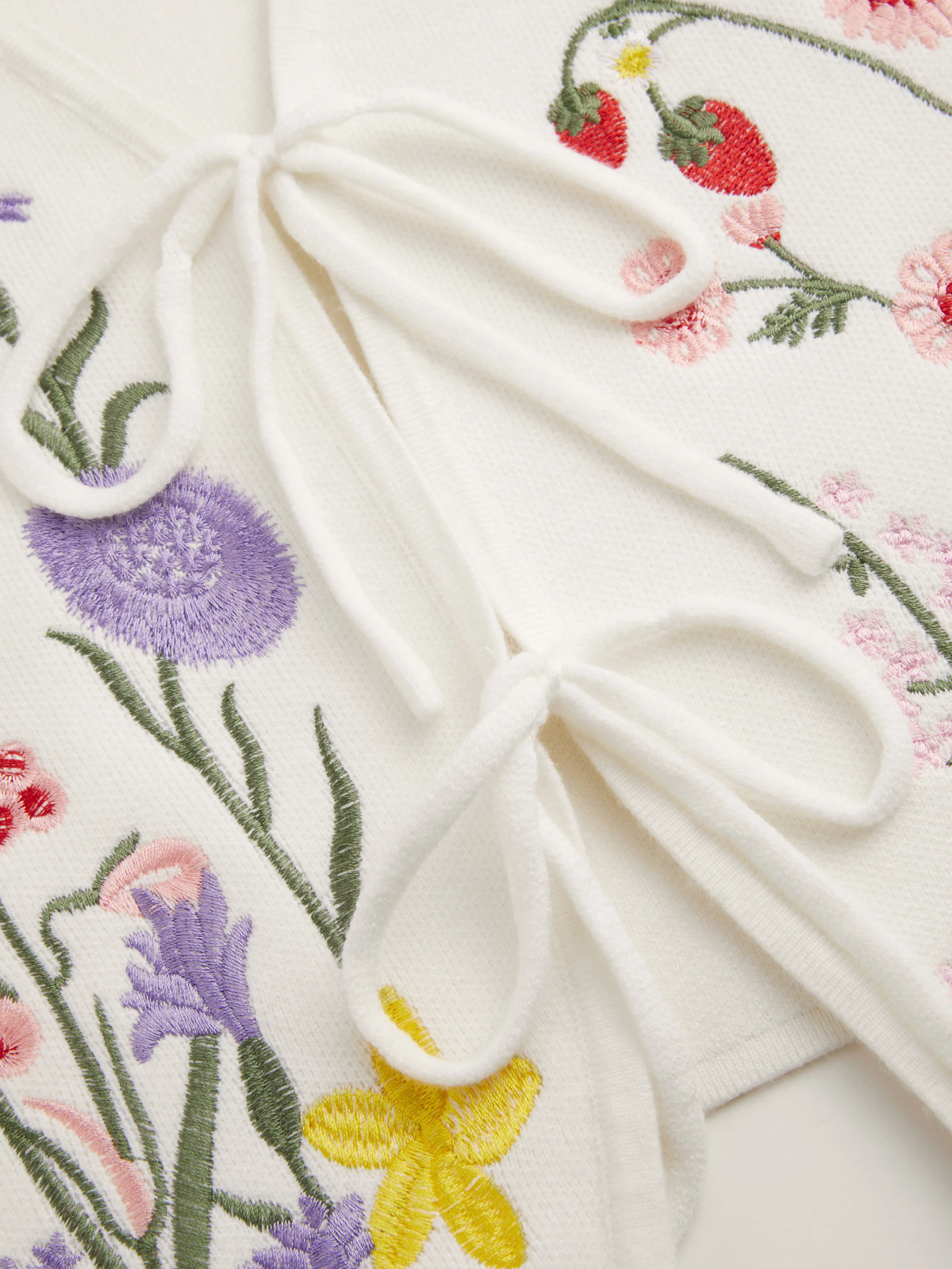 Knit V-neck Floral Embroidery Tie Front Vest