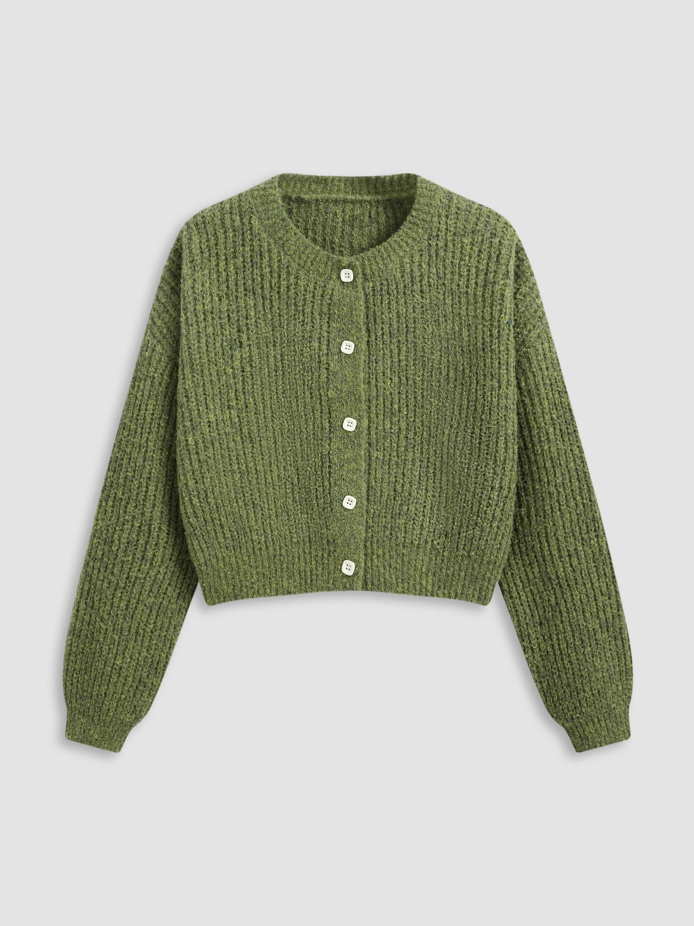 Knit Round Neckline Button Cardigan