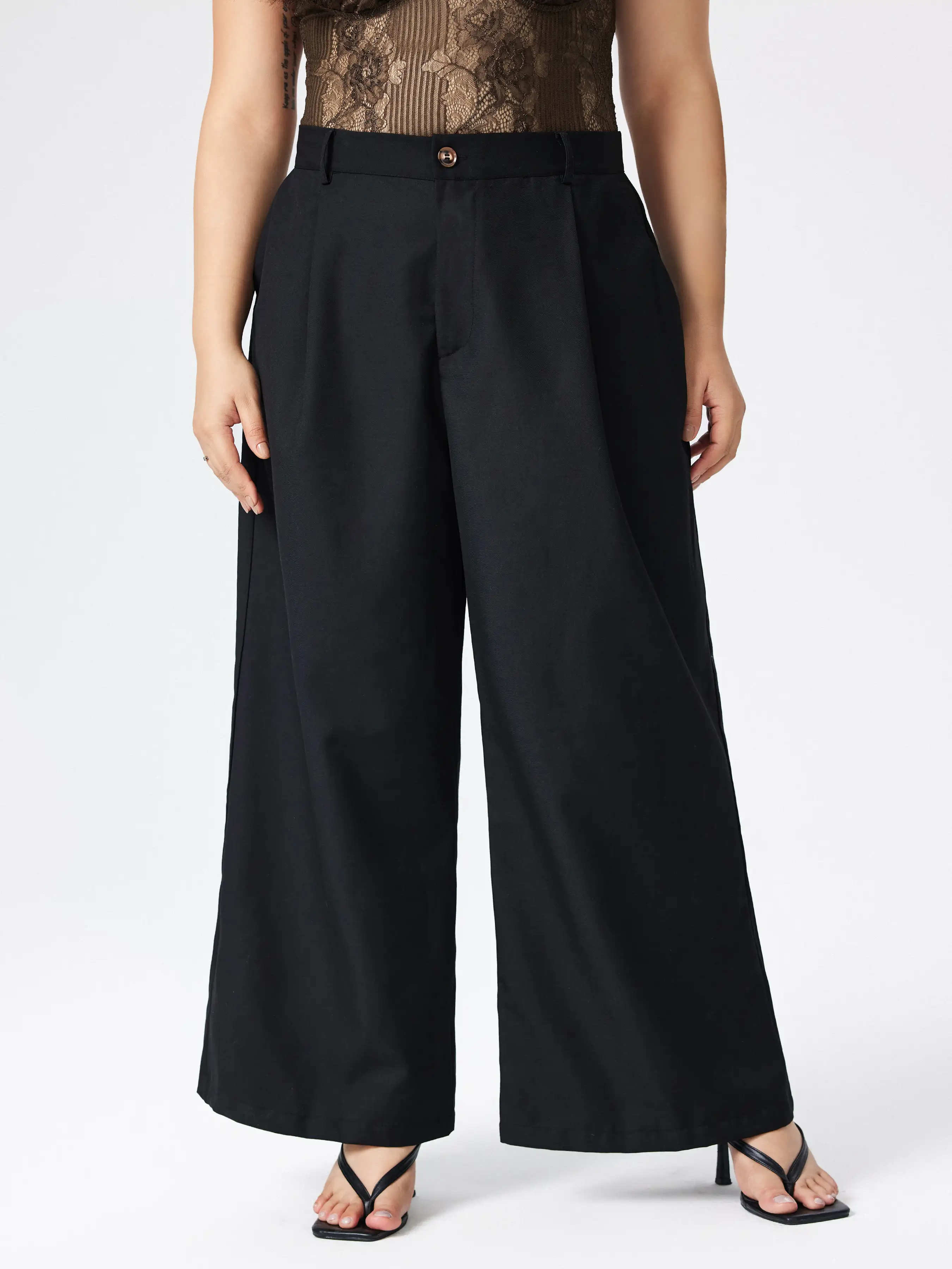 Solid Pocket Straight Leg Trousers Curve & Plus