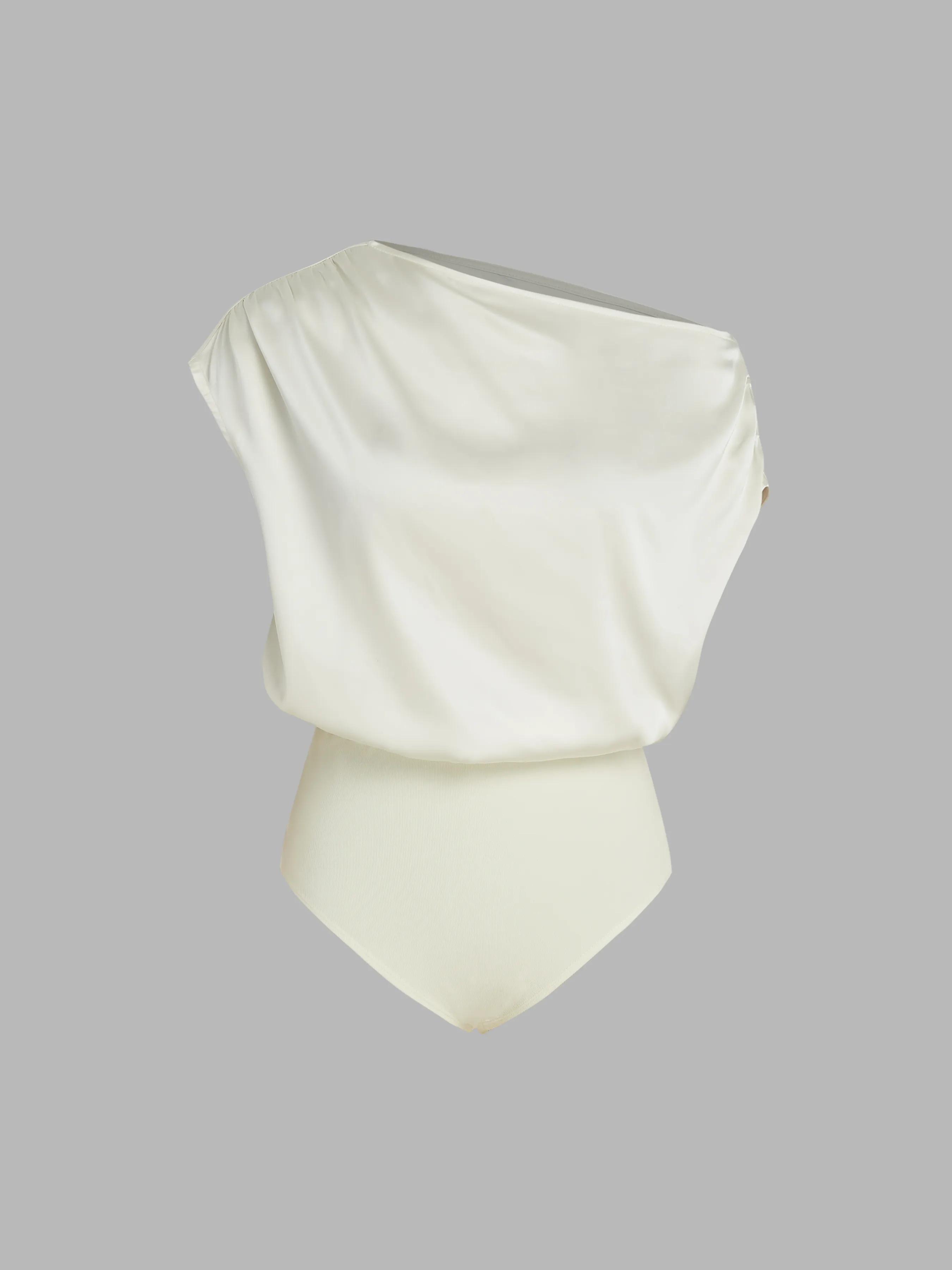 Satin Asymmetrical Neck Solid Ruched Bodysuit