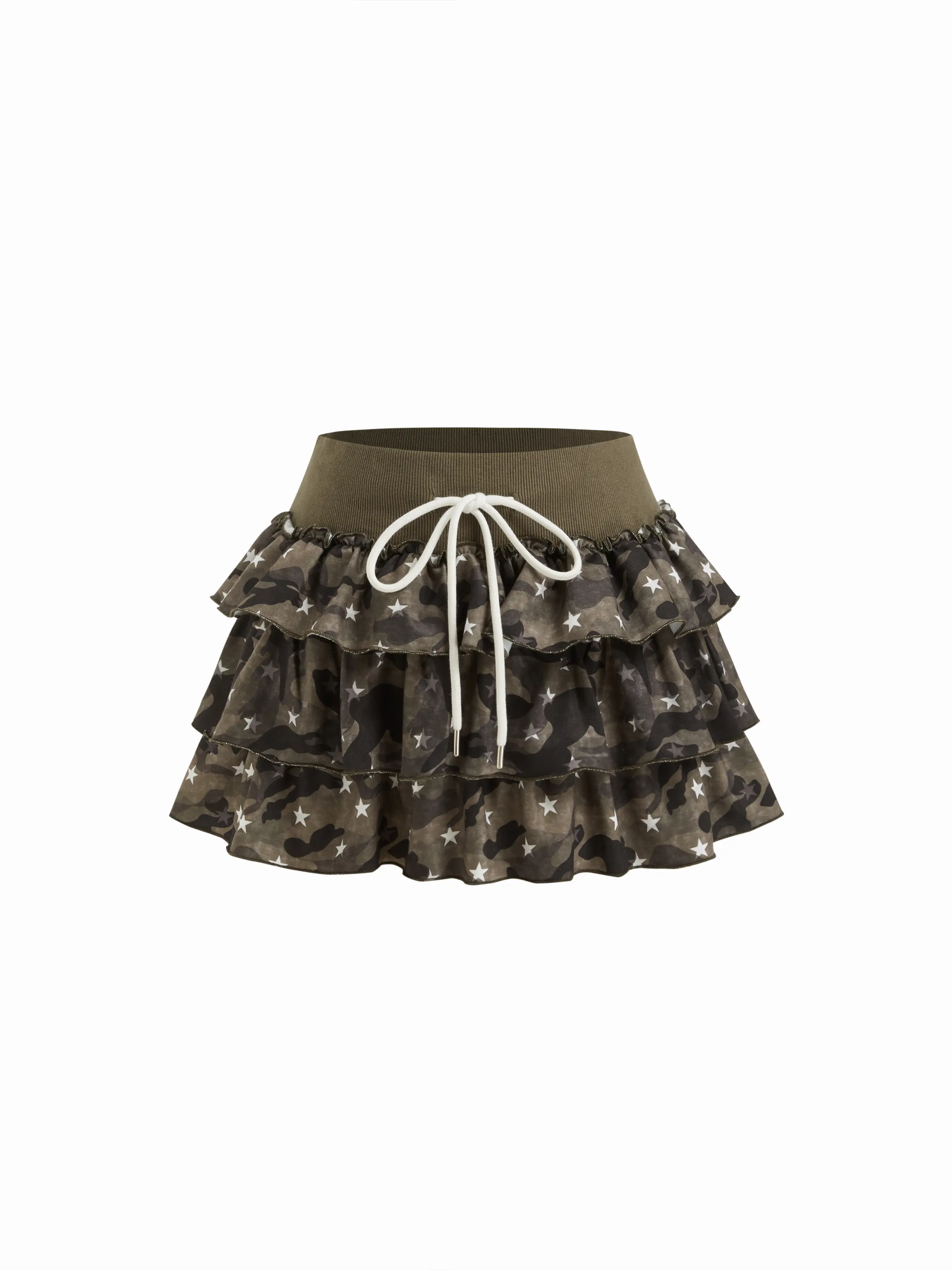 Jersey Mid Rise Camo Drawstring Rara Mini Skirt
