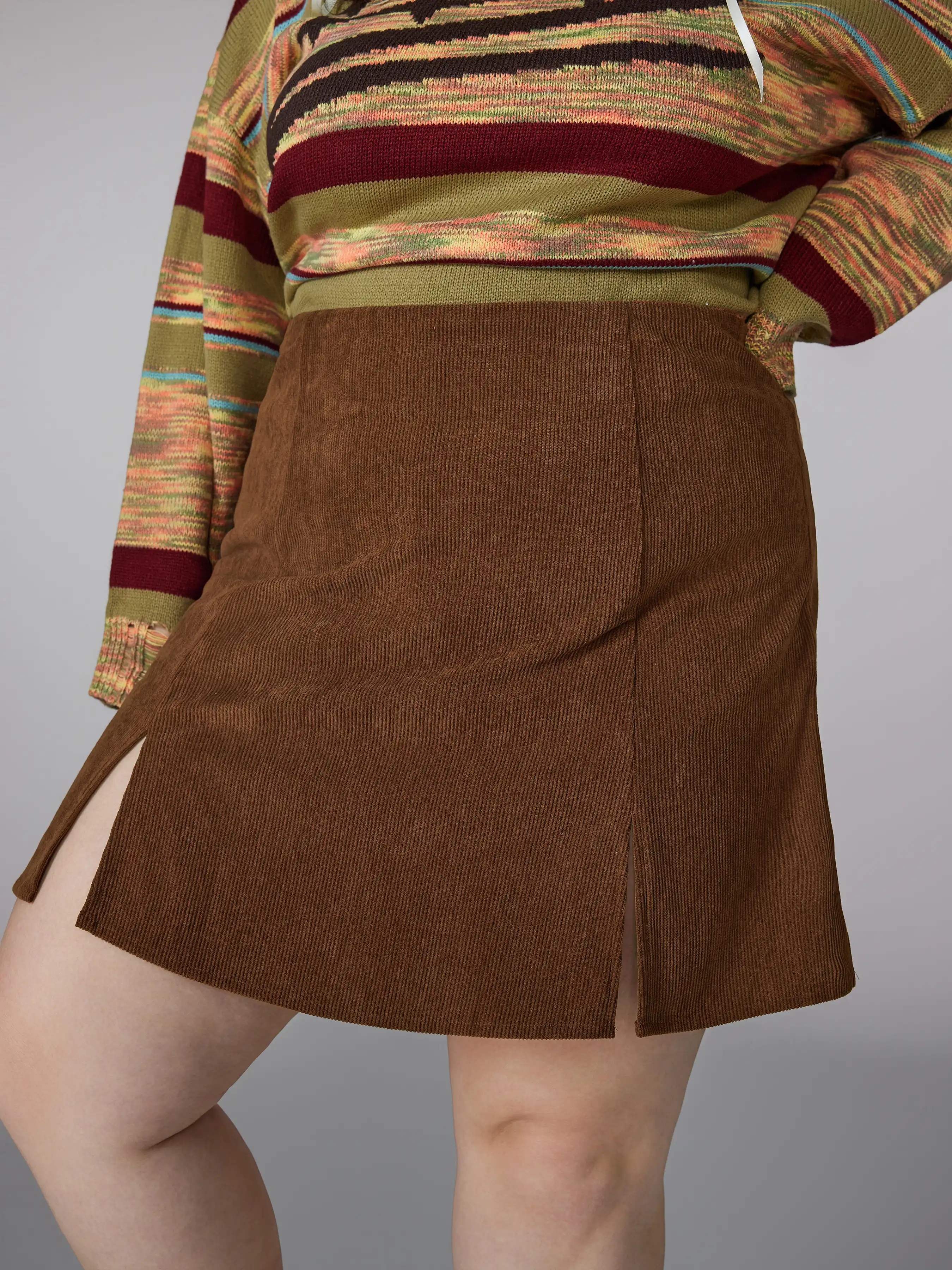 Corduroy High Waist Split Skort Curve & Plus