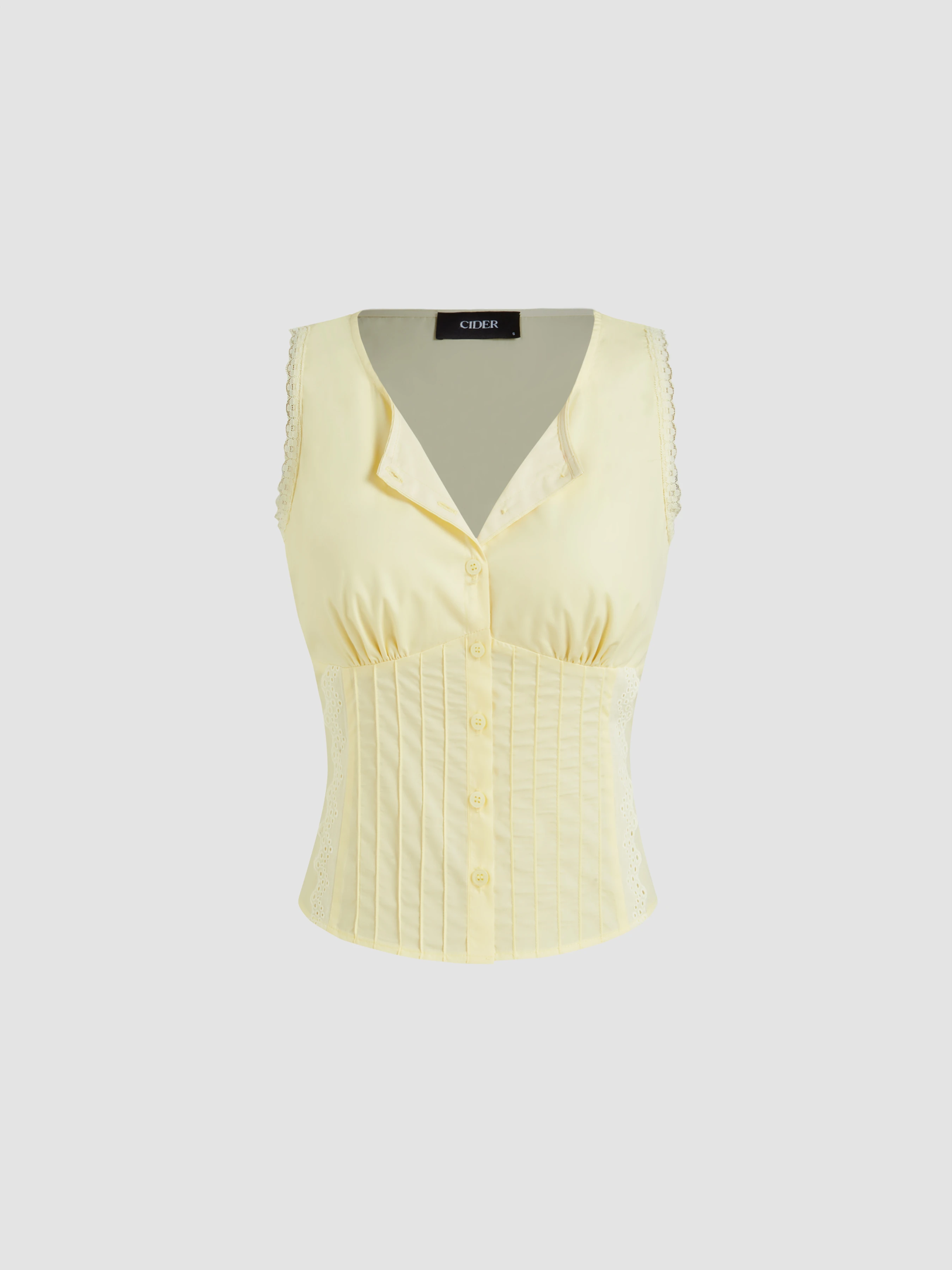 Cotton-blend Button Up Lace Trim Tank Top