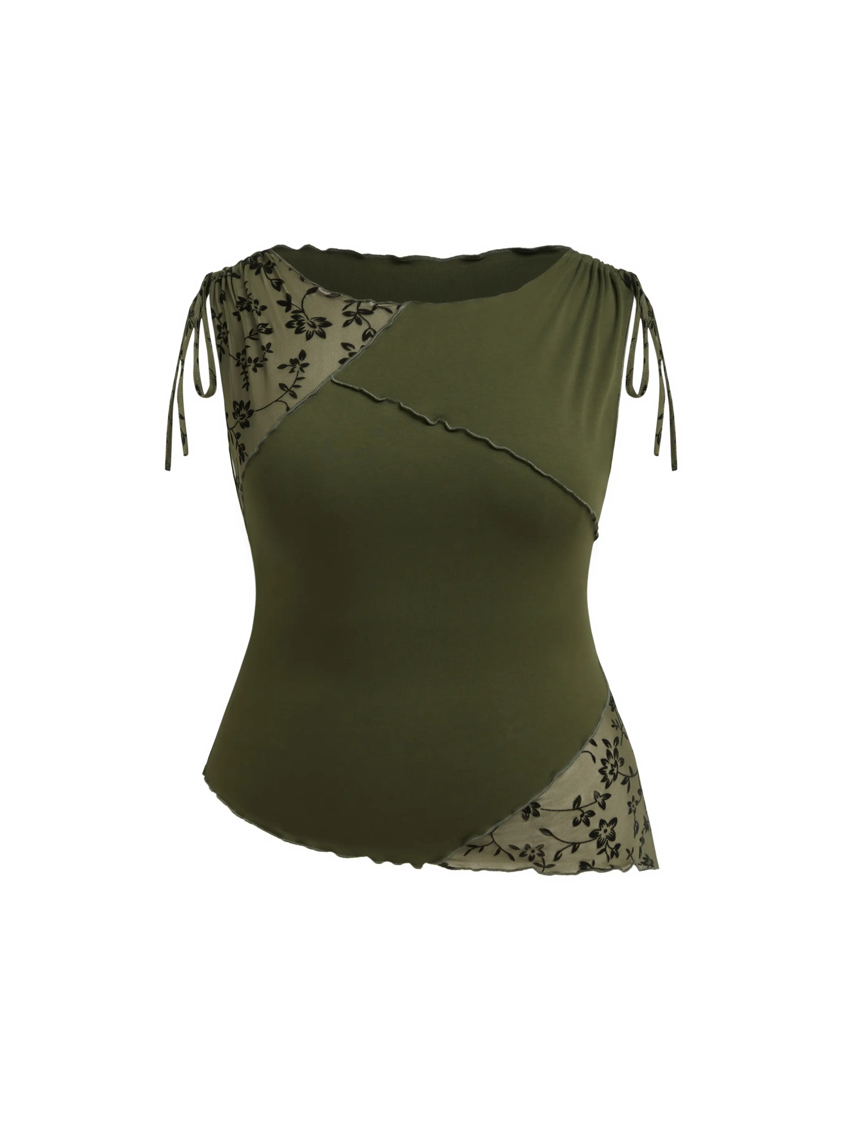 Boat Neck Floral Patched Asymmetrical Hem Tank Top Curve & Plus