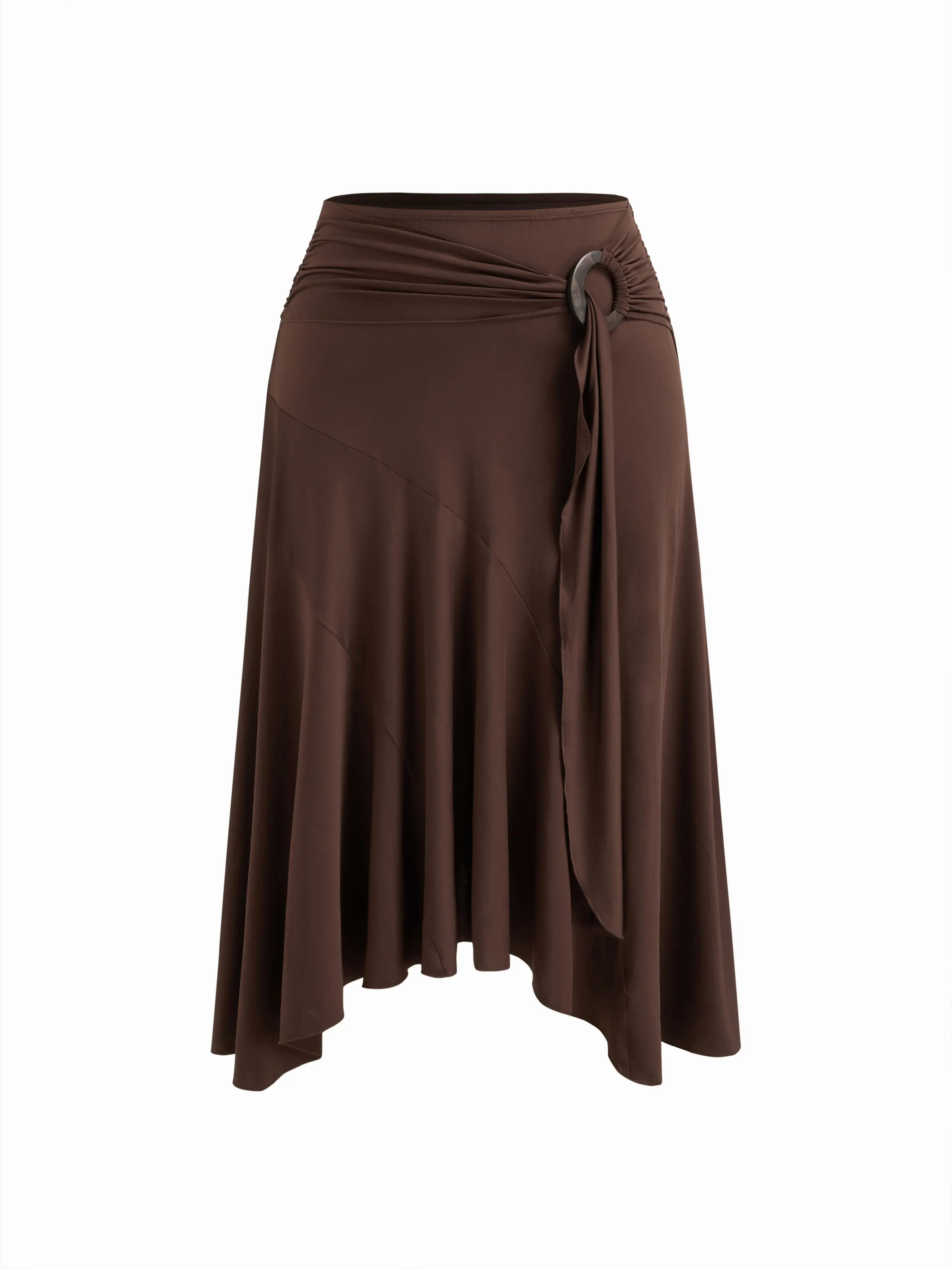 Mid Rise Ruffle Hem Ruched Maxi Skirt Curve & Plus