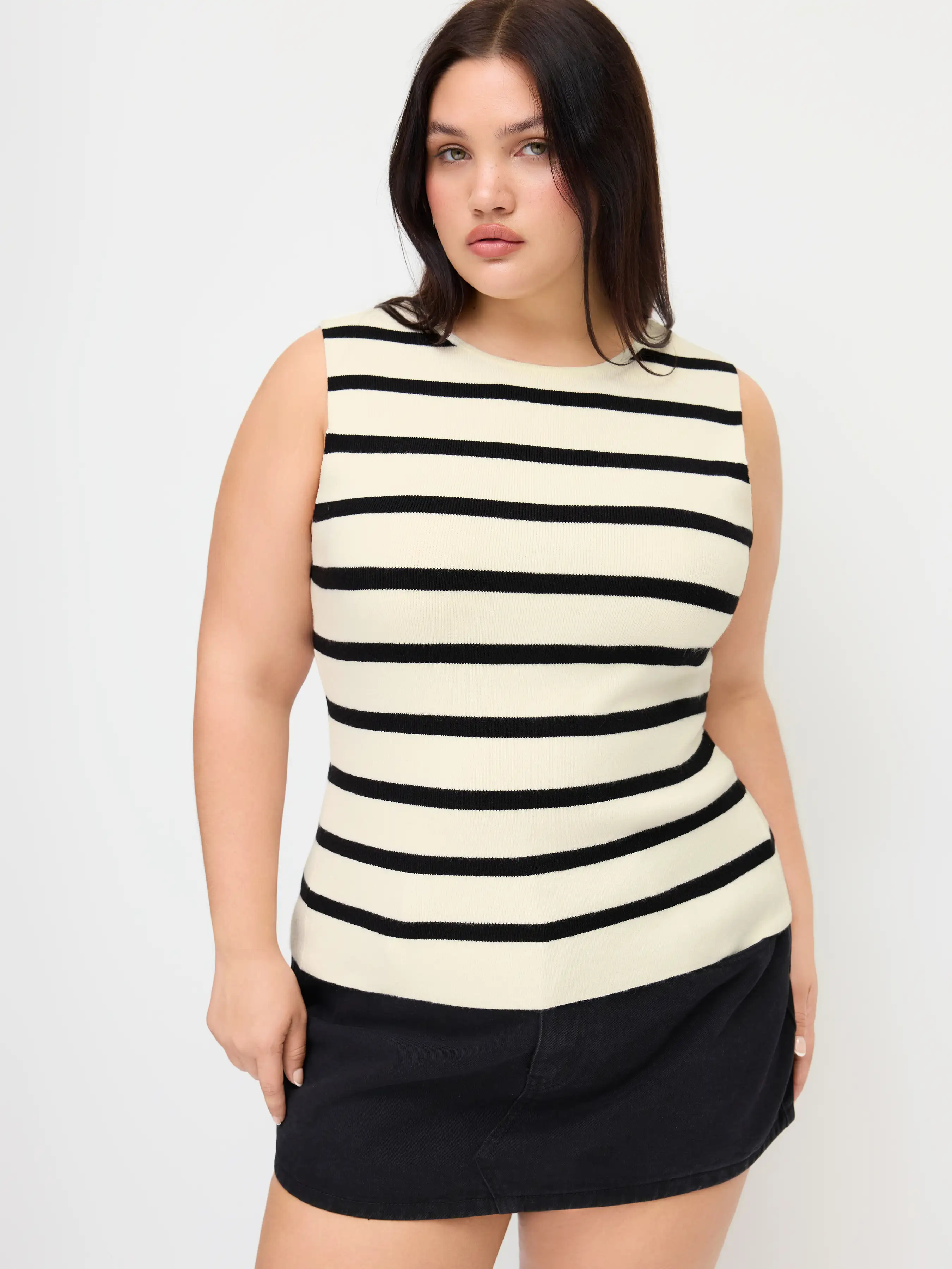 Knit Boat Neck Stripe Tie Back Vest Curve & Plus