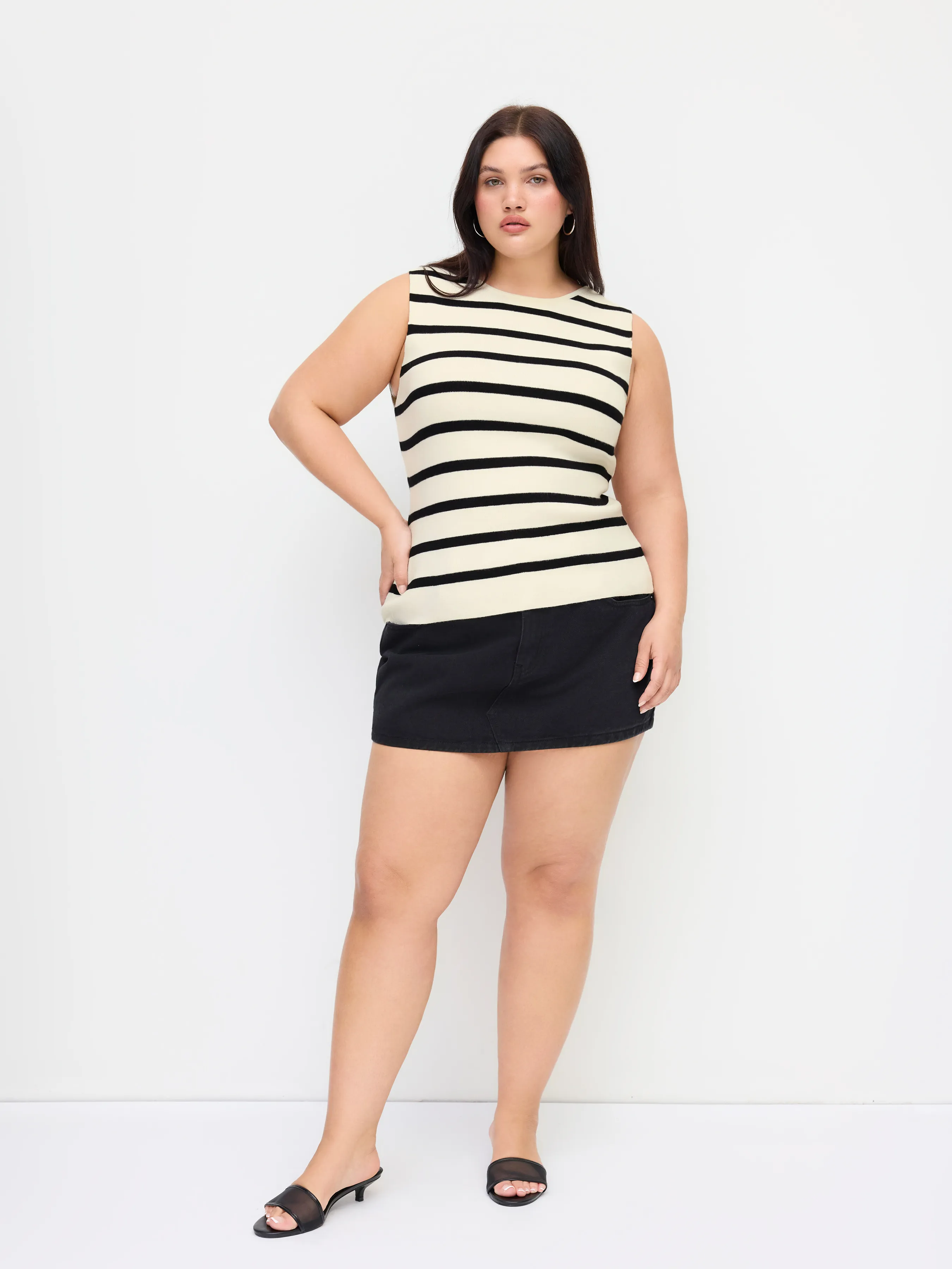 Knit Boat Neck Stripe Tie Back Vest Curve & Plus
