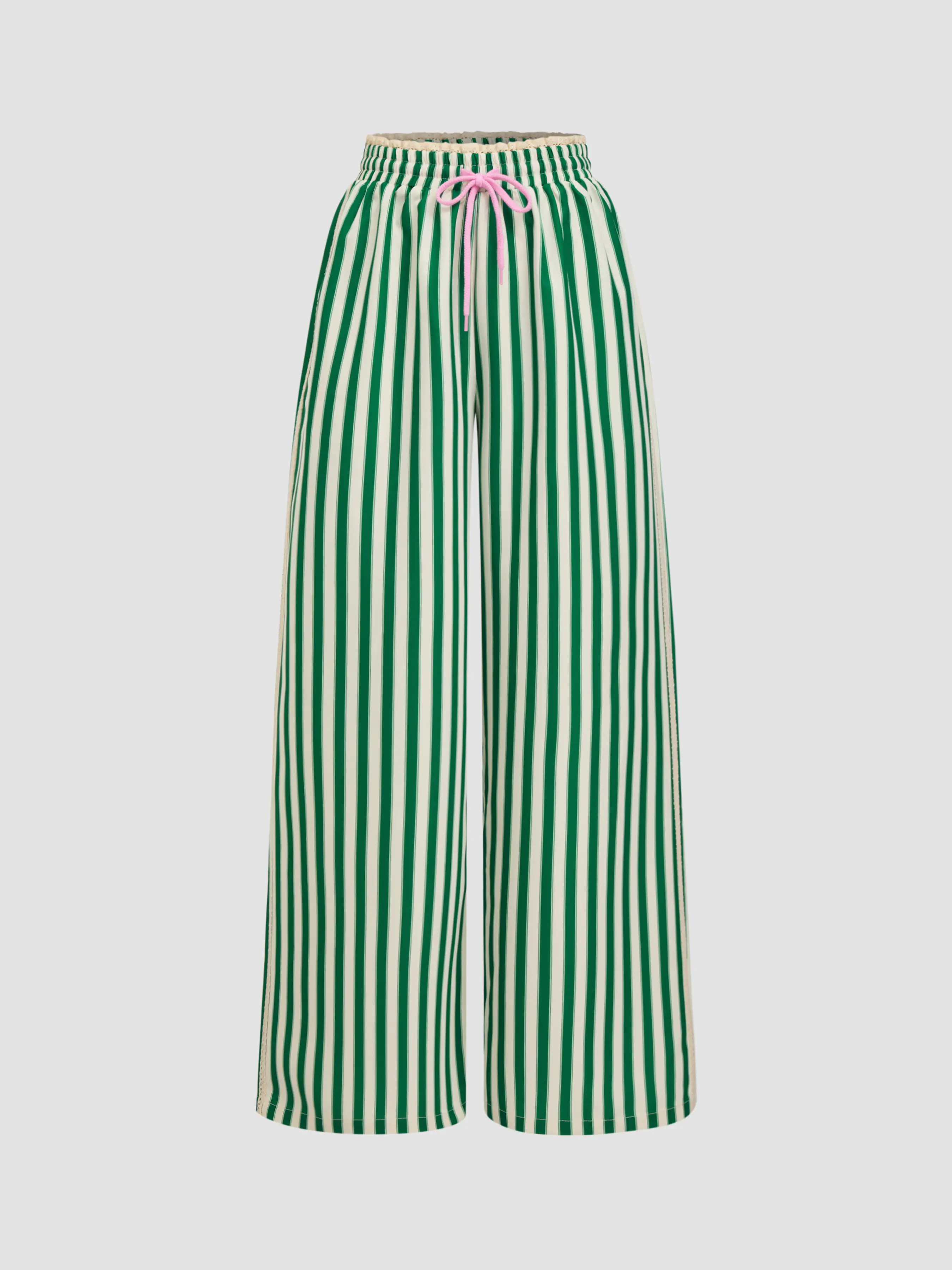 Mid Rise Knottd Stripe Elastic Waist Wide Leg Trousers