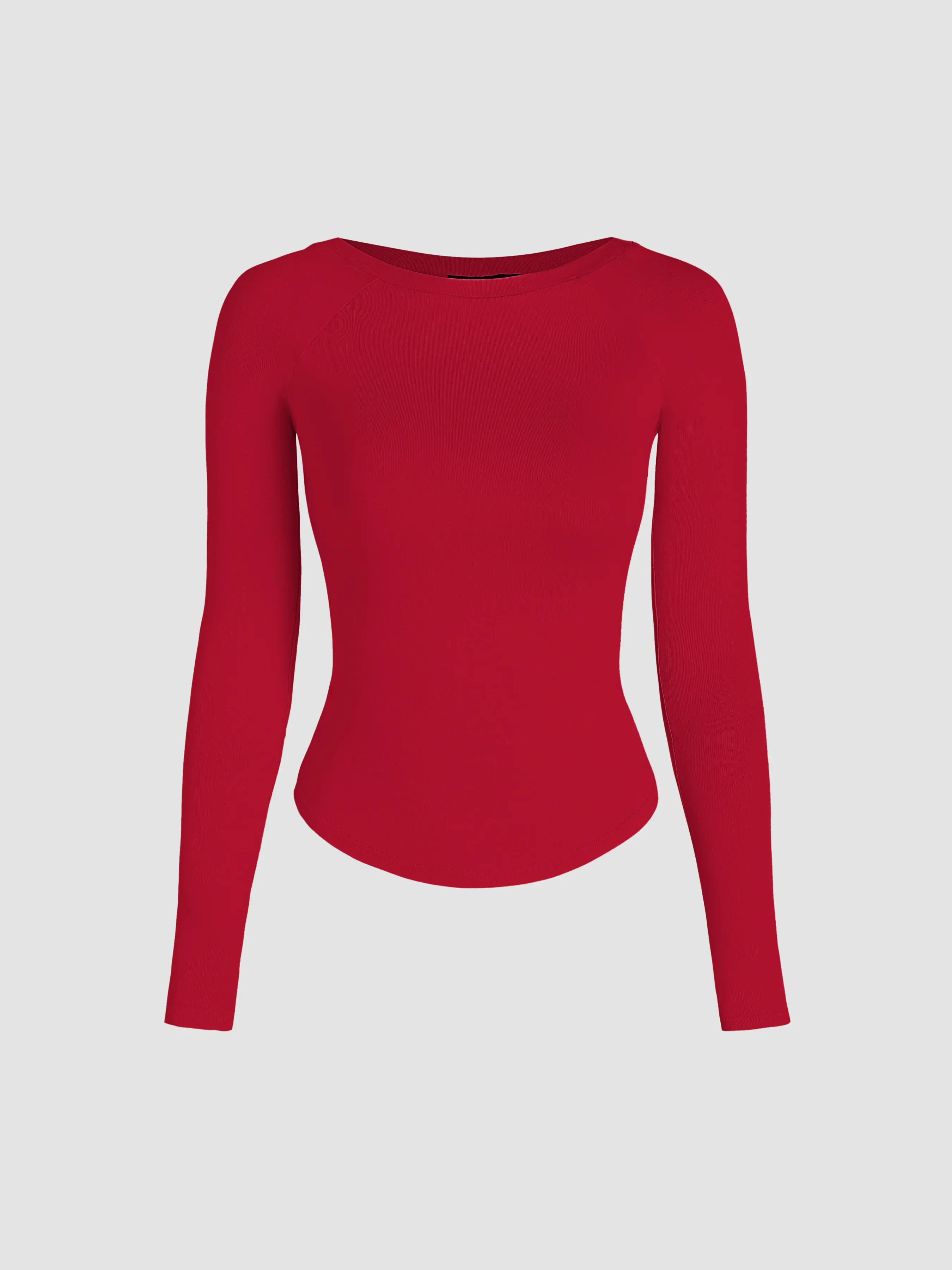 Round Neckline Solid Long Sleeve Tee