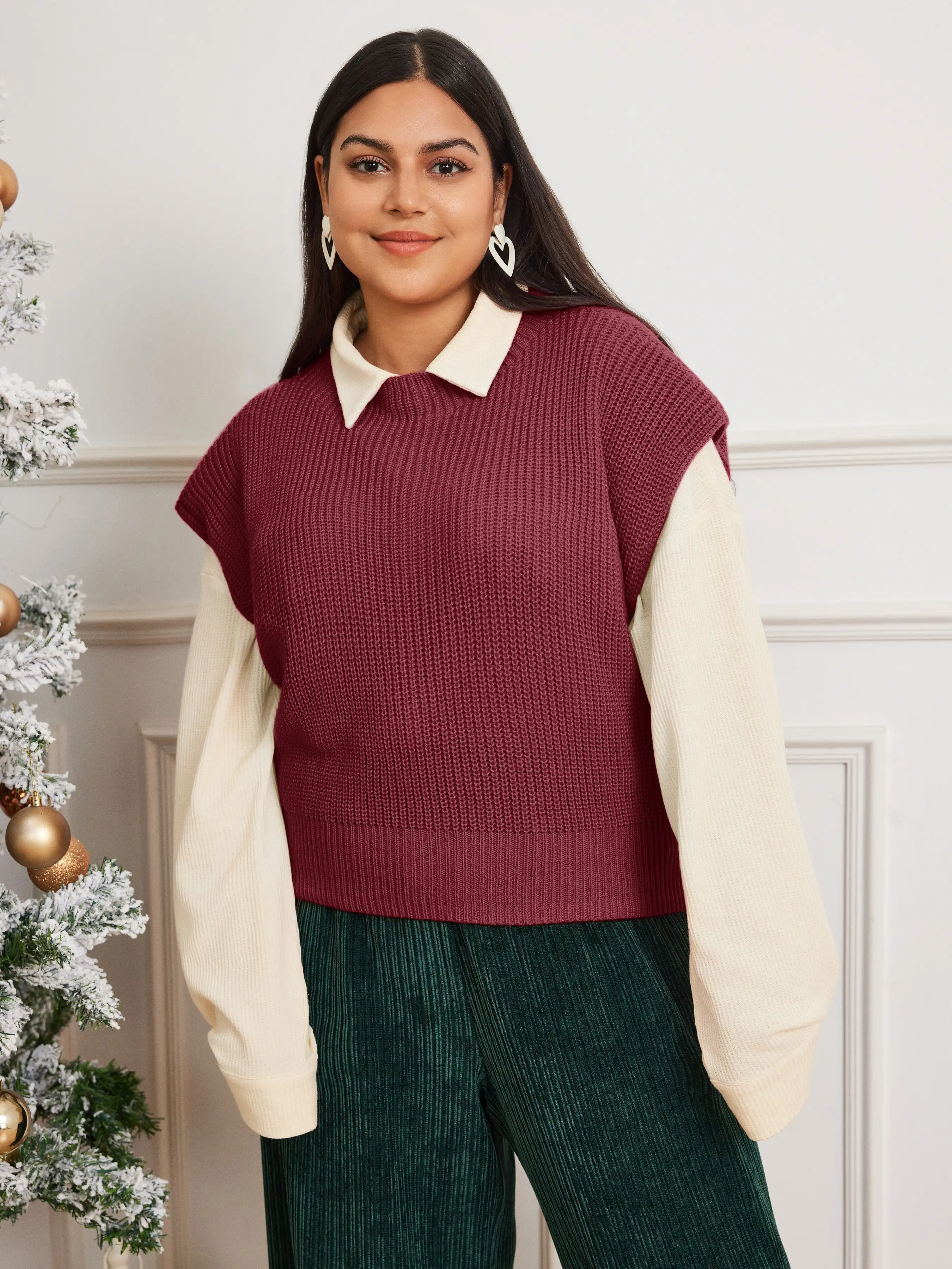 Solid High Neck Knit Vest Curve & Plus