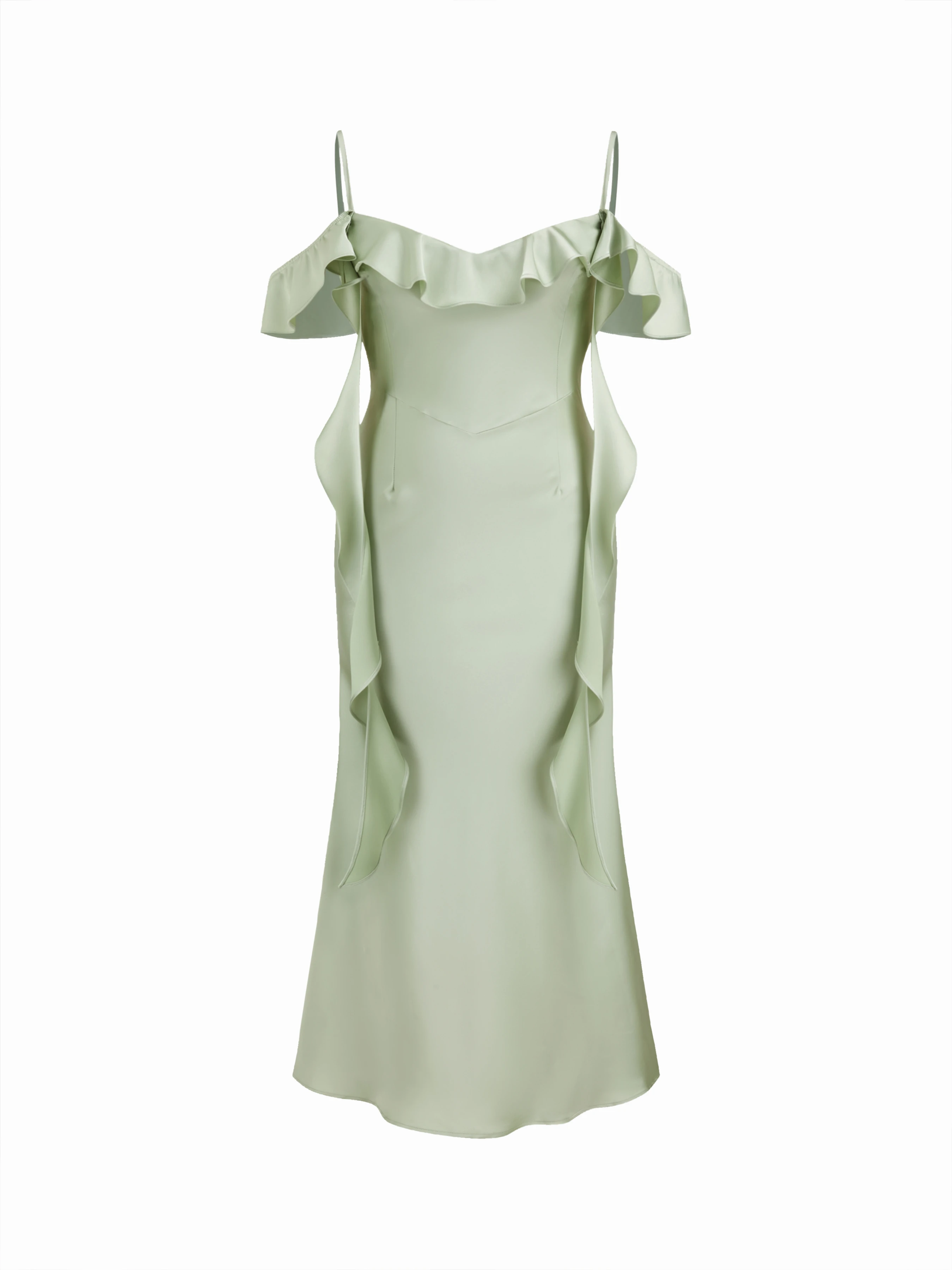 Two Way Satin V-neck Backless Ruffle Hem Maxi Dress Curve & Plus