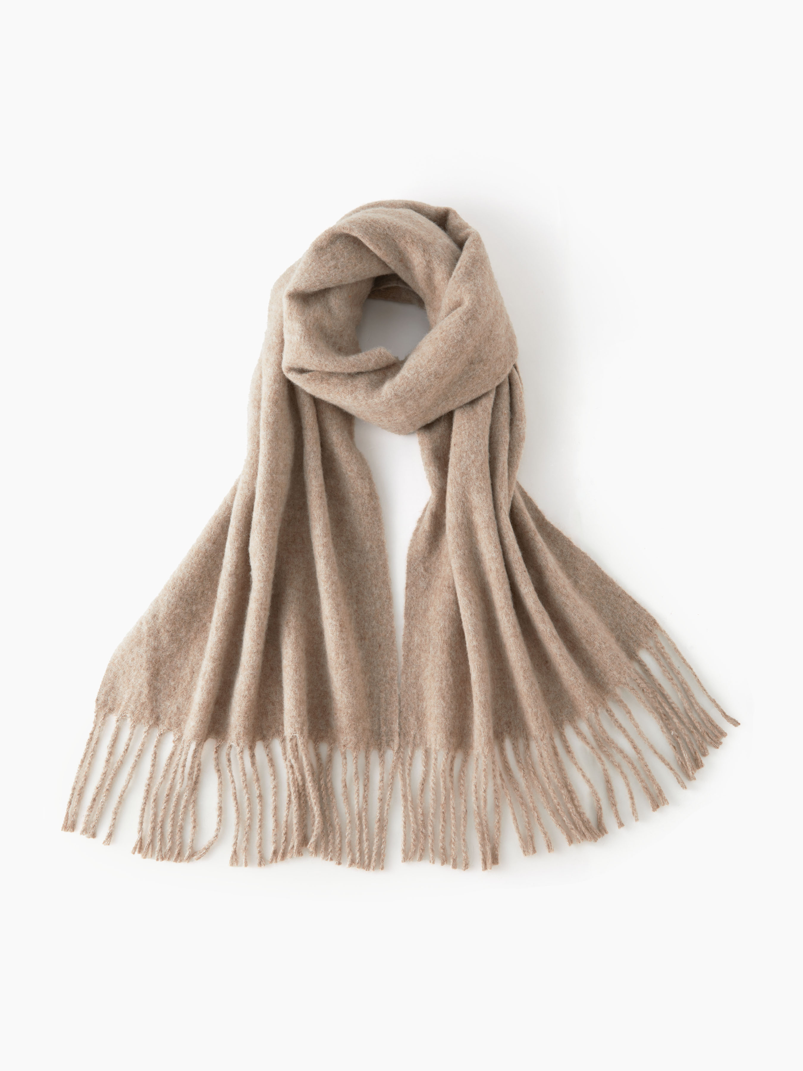 SOLID WOOL-BLEND TASSEL SCARF