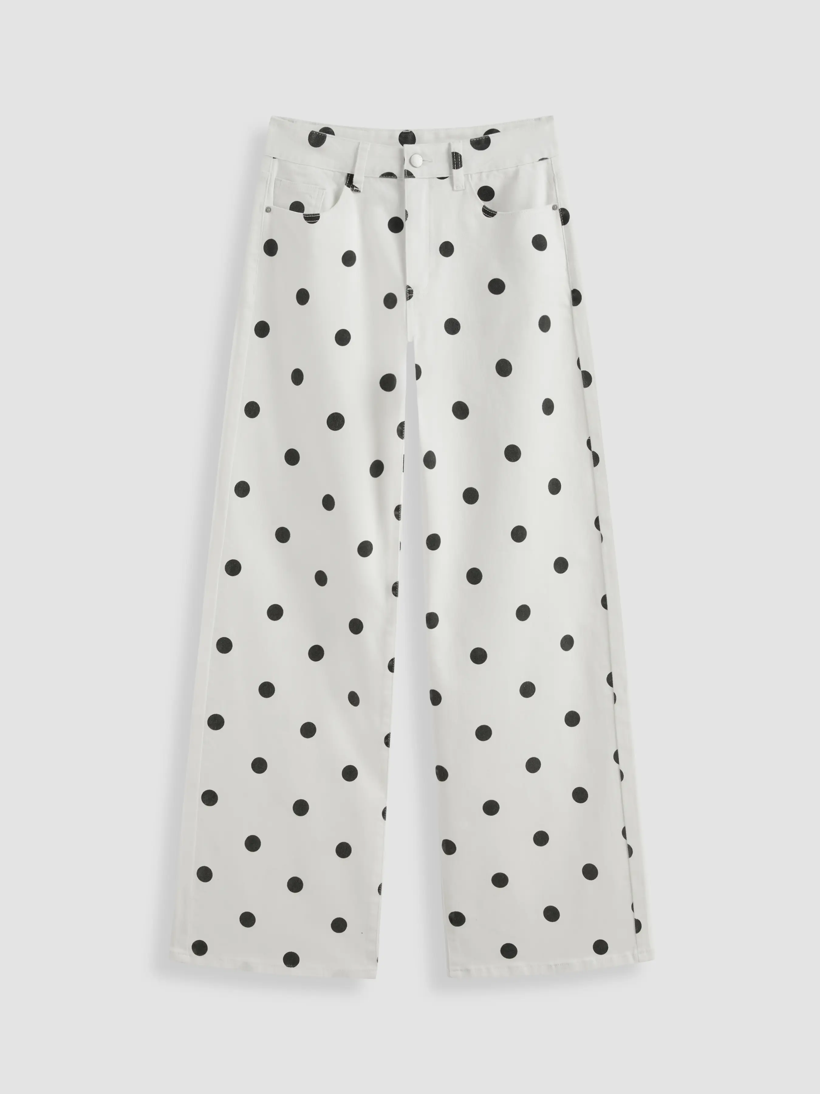 Cider Denim Mid Rise Polka Dot Wide Leg Jeans