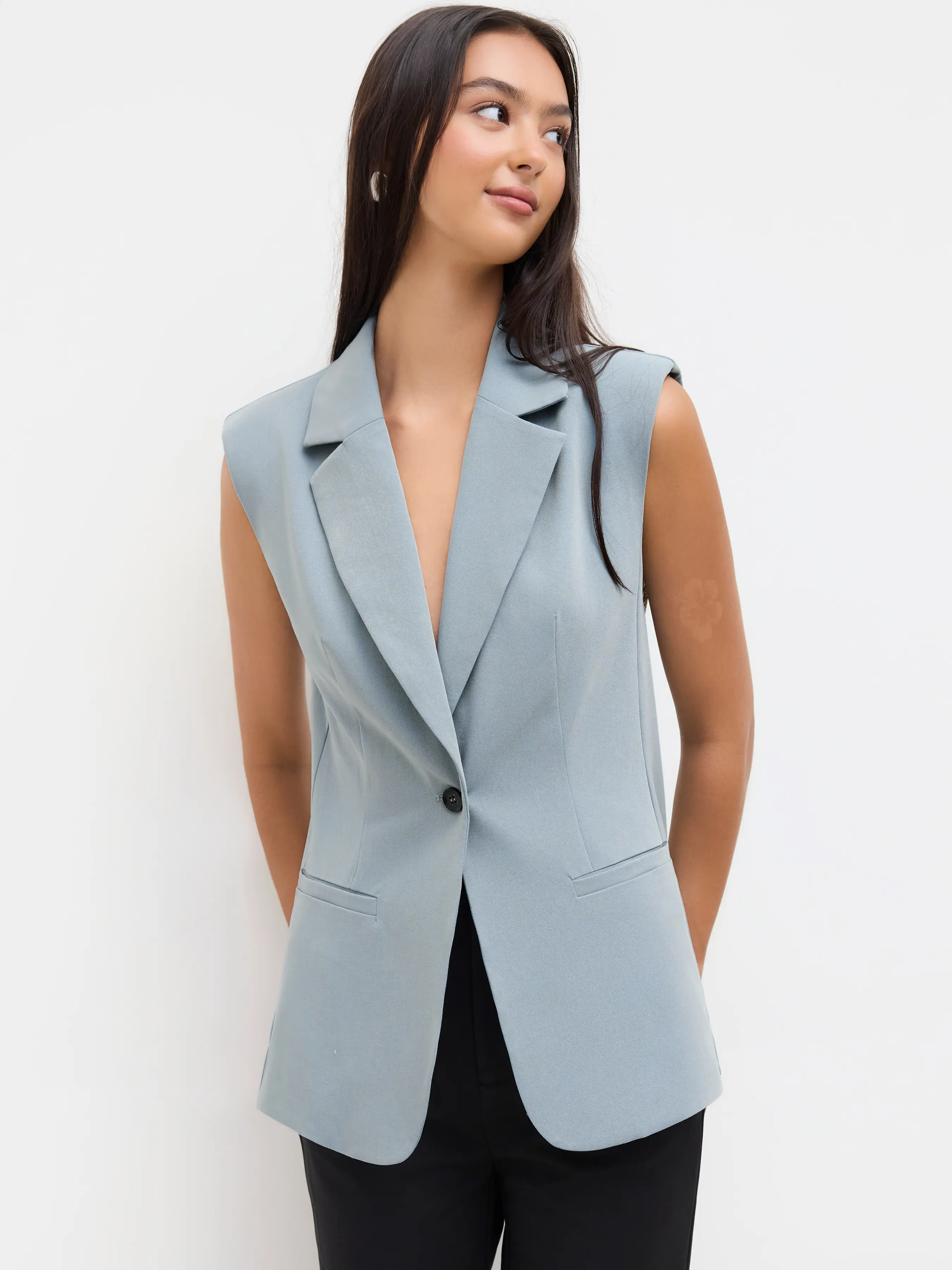 Notched Collar V-neck Button Blazer Vest